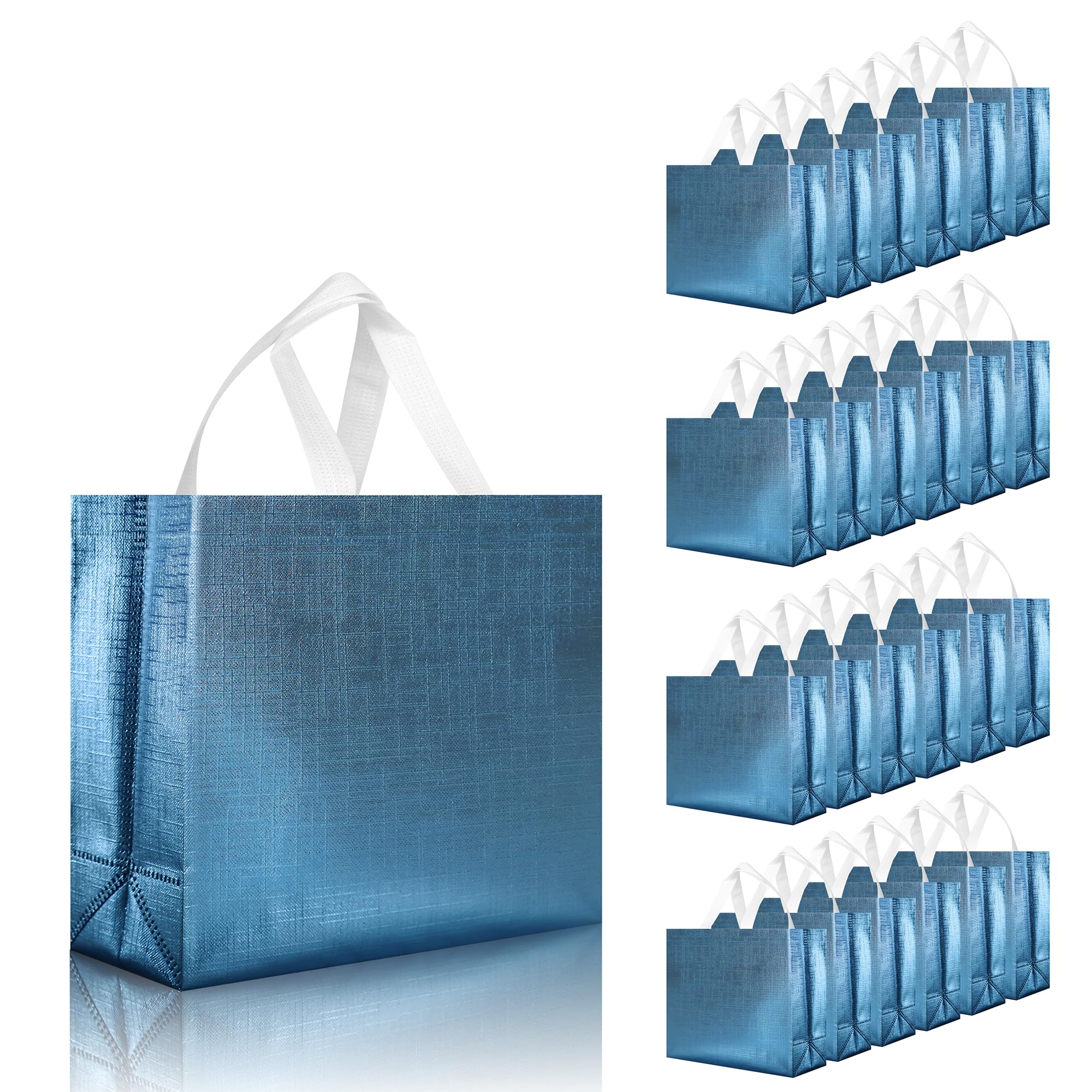 cabzymx 25 bolsas de regalo reutilizables azules, bolsas de regalo metálicas brillantes a granel con bases, bolsas de regalo de fiesta no tejidas para cumpleaños, bodas, fiestas, graduación, 12.6 x