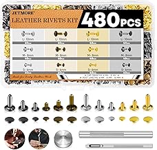 Jetmore 480 Pack Leather Rivets, Brass Rivets for Fabric, Leather Rivet Kit, Double Cap Rivet for DIY Leather Craft, Hats, Purse, Shoes, Bag, Remaches para Cuero