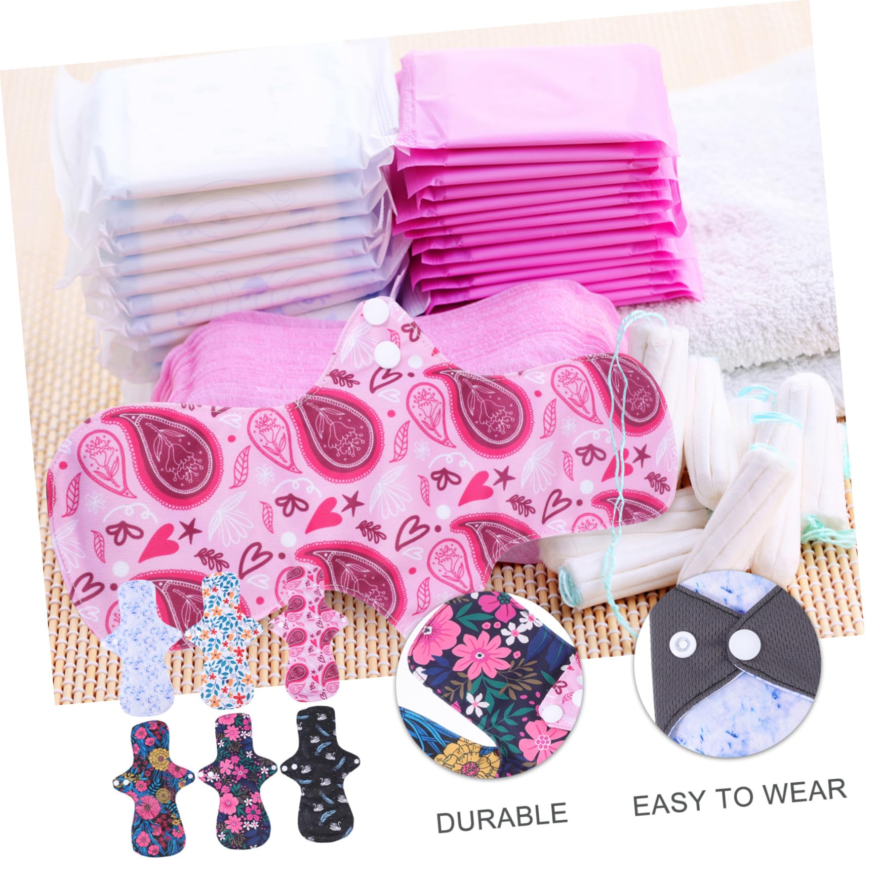 Gatuida 6 piezas Compresas Menstruales Reutilizables de Absorbentes y Lavables de Unidades para Mujeres y Postparto Cómodas y Duraderas Aptas para Uso Adulto y Cuidado Ambiental