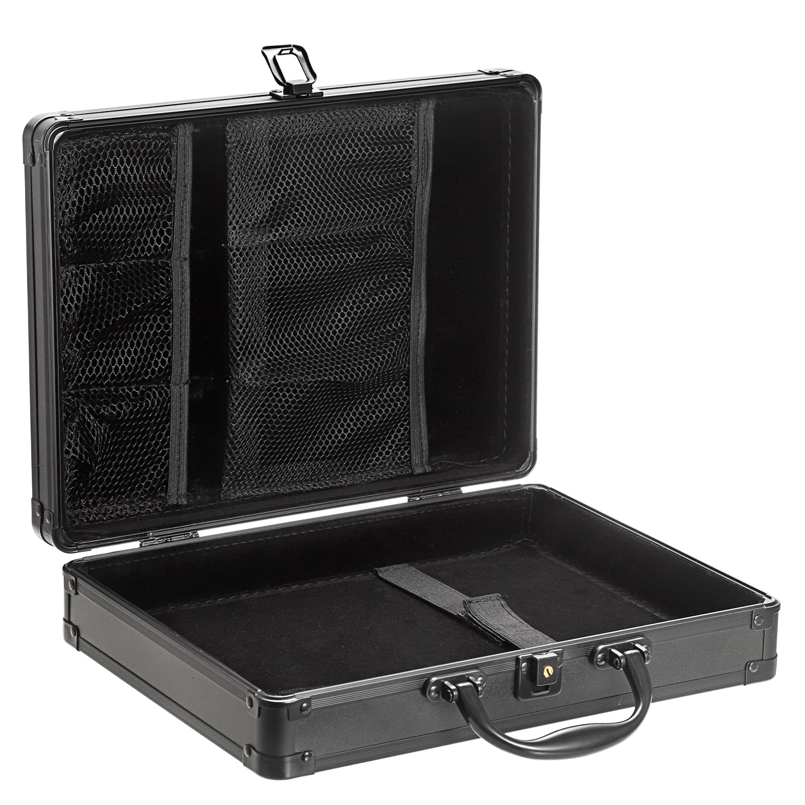 Maletín de aluminio para documentos con cerradura, A4, maletín con llave, resistente al agua, portátil, de aluminio, para oficina, negocios, negro, para hombre y mujer, 32 x 24 x 7,5 cm
