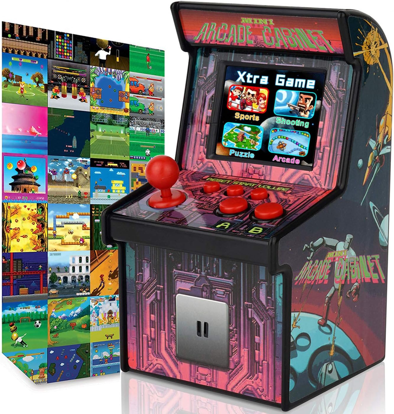GBD Kids Mini Retro Arcade Game Cabinet with 200 Handheld Video Games, 2.5" LCD Display, Joystick Buttons, Black, TV Plug and Play, Kid, Unisex, Plastic, PRELOADED ELECTRONIC GAME