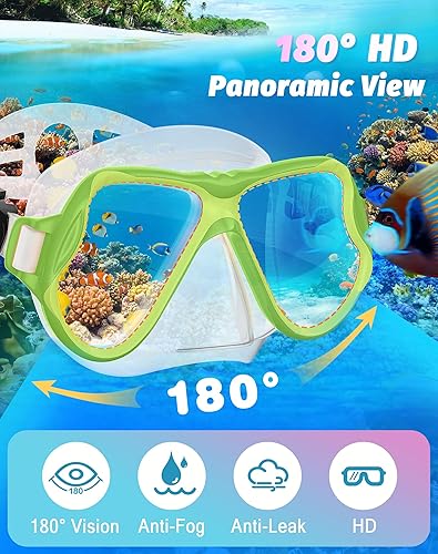 Miniatura 3 de Greatever Snorkeling Gear for Kids, Dry Snorkel Set Panoramic View Snorkel Mask, Anti-Fog Scuba Diving Mask for Kids Youth Age 6-14, Unisex Swimming