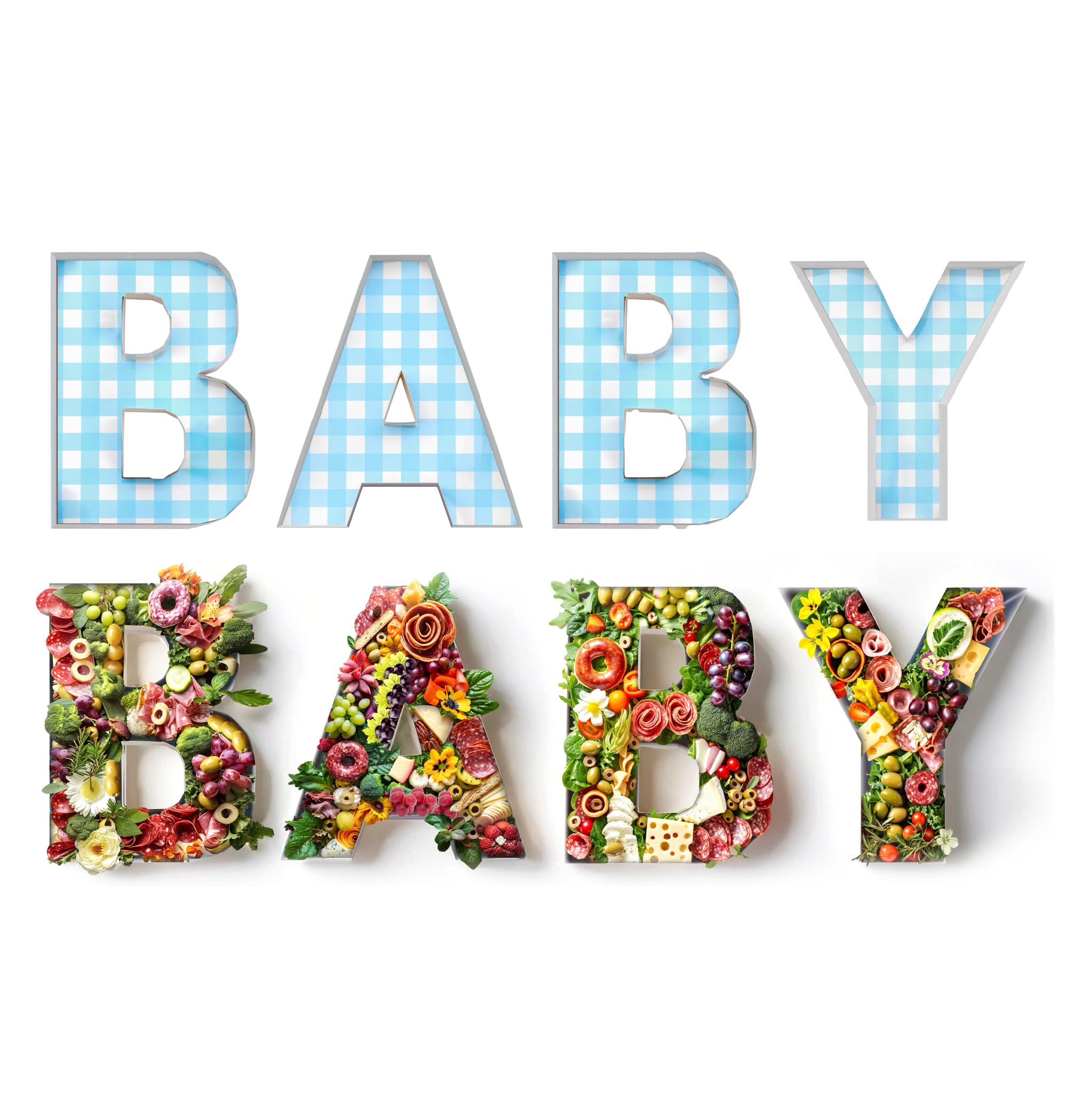 Pop Fizz Designs Charcuterie Board Letters I Baby or Bridal Shower Food Trays I Decorations Cardboard Letters for Charcuterie I Food Display Fillable Letters (Baby (Blue))