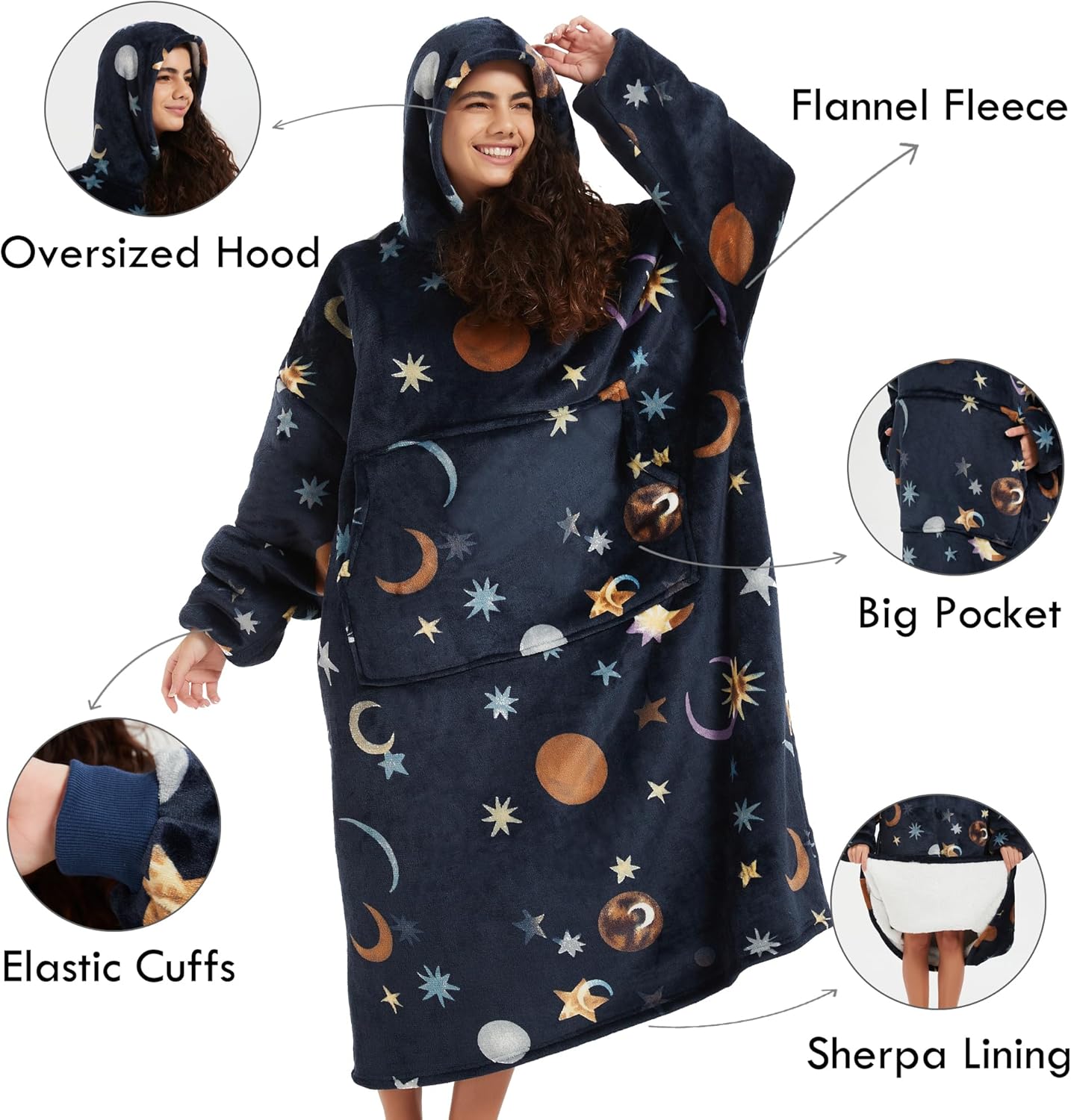Wearable Blanket Hoodie Oversize Sherpa Fleece Hooded Blanket for Adults and Kids Cozy Sweatshirt for Women Men - Image 2