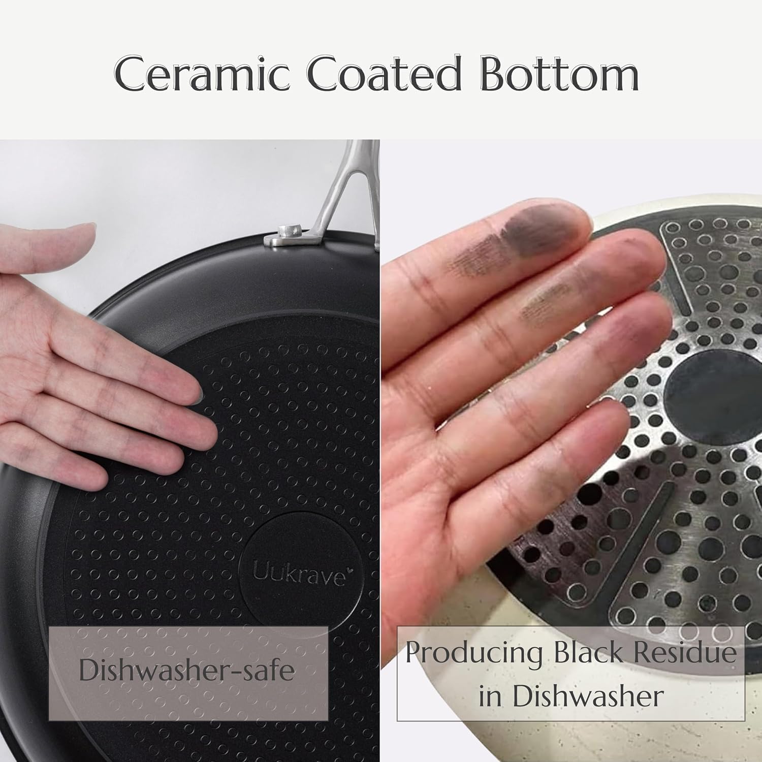 UUKRAVE Ceramic Nonstick Skillets Set (8"/9.5"/11") - Omelette Pans & Egg Pan for Healthy Cooking, Stay-Cool Handle, PFAS/PFOA/PTFE-Free, Oven/Dishwasher Safe for Busy Kitchen, Stackable, Black