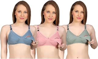 Saklana Women's Cotton Non-Padded Non-Wired Maternity Bra Pack of 3 Price In India