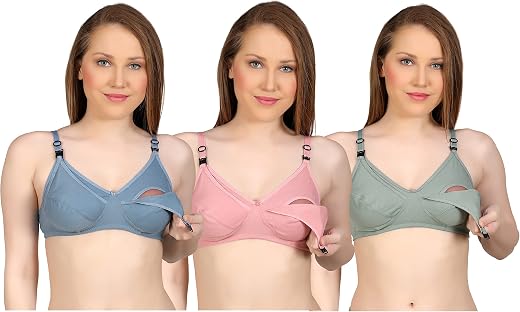 Saklana Women's Cotton Non-Padded Non-Wired Maternity Bra Pack of 3