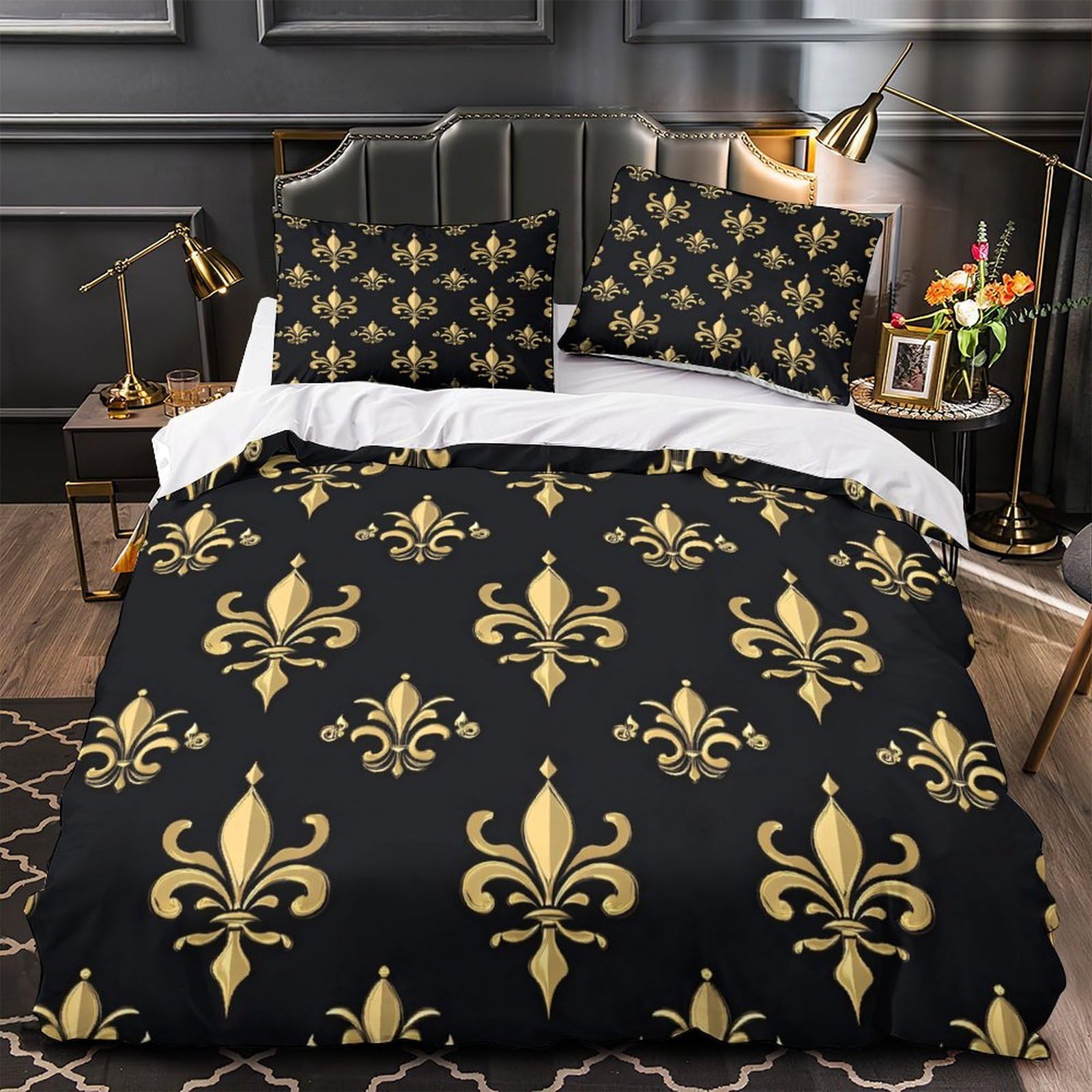 Housse de couette fleur de lys parure de lit 3D ultra douce de qualité
