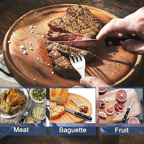 Miniatura 7 de BEWOS Juego de 16 cuchillos para carne, cuchillos de carne de triple remache, cuchillos de carne dentados, cuchillas dentadas de acero inoxidable