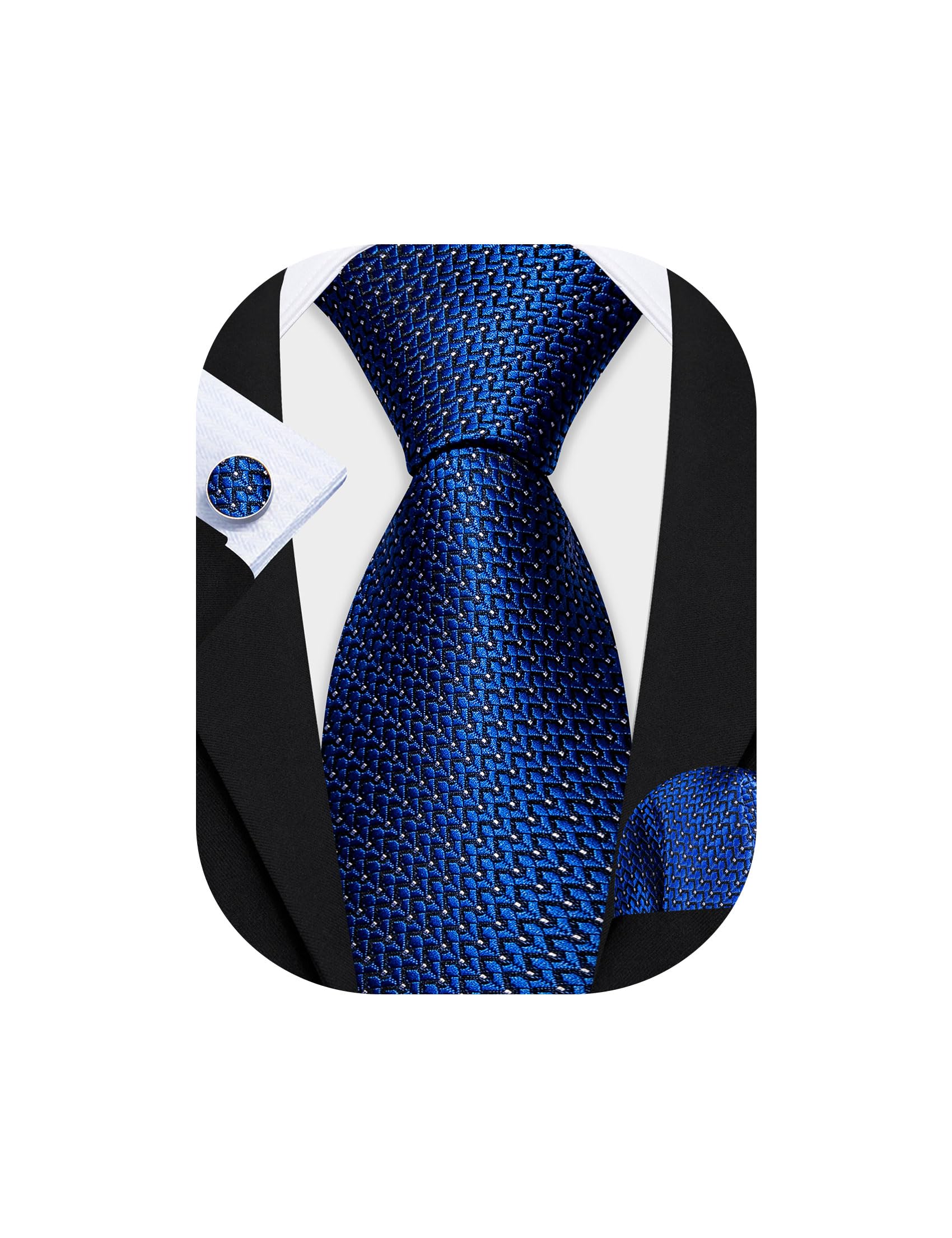 Barry.Wang Mens Tie Set Plaid Check Stripe Neckties Pocket Square Cufflinks | Woven Classic,Formal/Casual Men's Necktie,Luxury,Business,Wedding,Party,Prom,Graduation