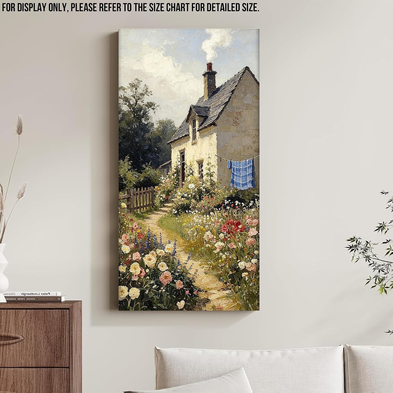 UZMKM Vertical Canvas Wall Art Cottage Garden Painting, Vintage Nature Artwork, Framed Floral Canvas Prints, Rustic Poster Picture for Living Room Bedroom Wall Artwork Decor Ready to Hang 8×16 Inch