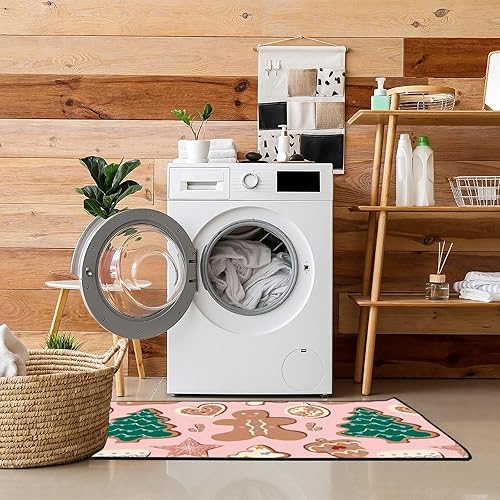 Miniatura 6 de TsyTma Alfombras de cocina antideslizantes para hombre de jengibre rosa, tapete de cocina, árbol de Navidad, tapete para el hogar, baño, cocina,
