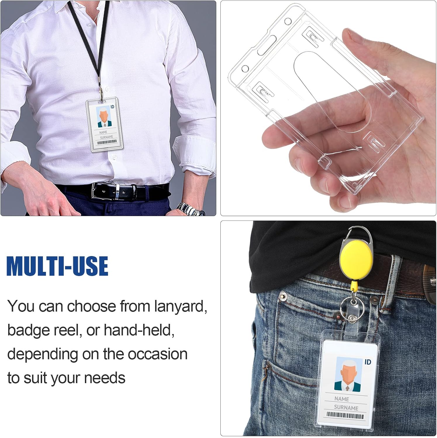 25 Pieces Vertical 2 ID Badge Holder Heavy Duty Plastic ID Card Holder Transparent Protector Clear Badge Protector Cover Sleeve Protective Cover with Thumb Slot for Credit Card - Image 6