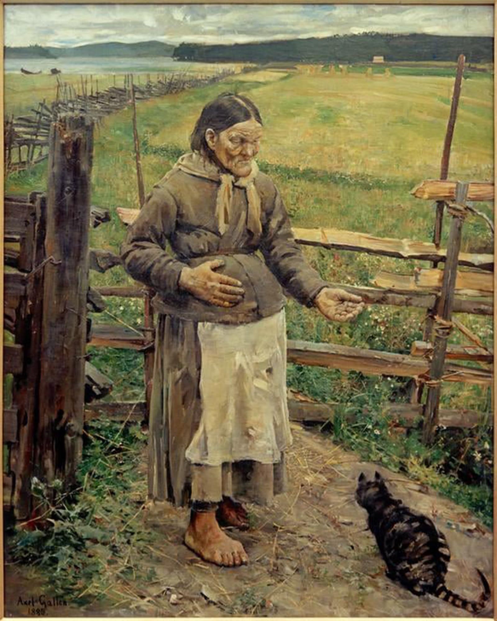 ARTXLXXBN Famous Painting Art Wall Decor Abstract Art Picture Old Woman with Cat by Akseli Valdemar Gallen Kallela Animal Pictures for Home Decor 60x90cm