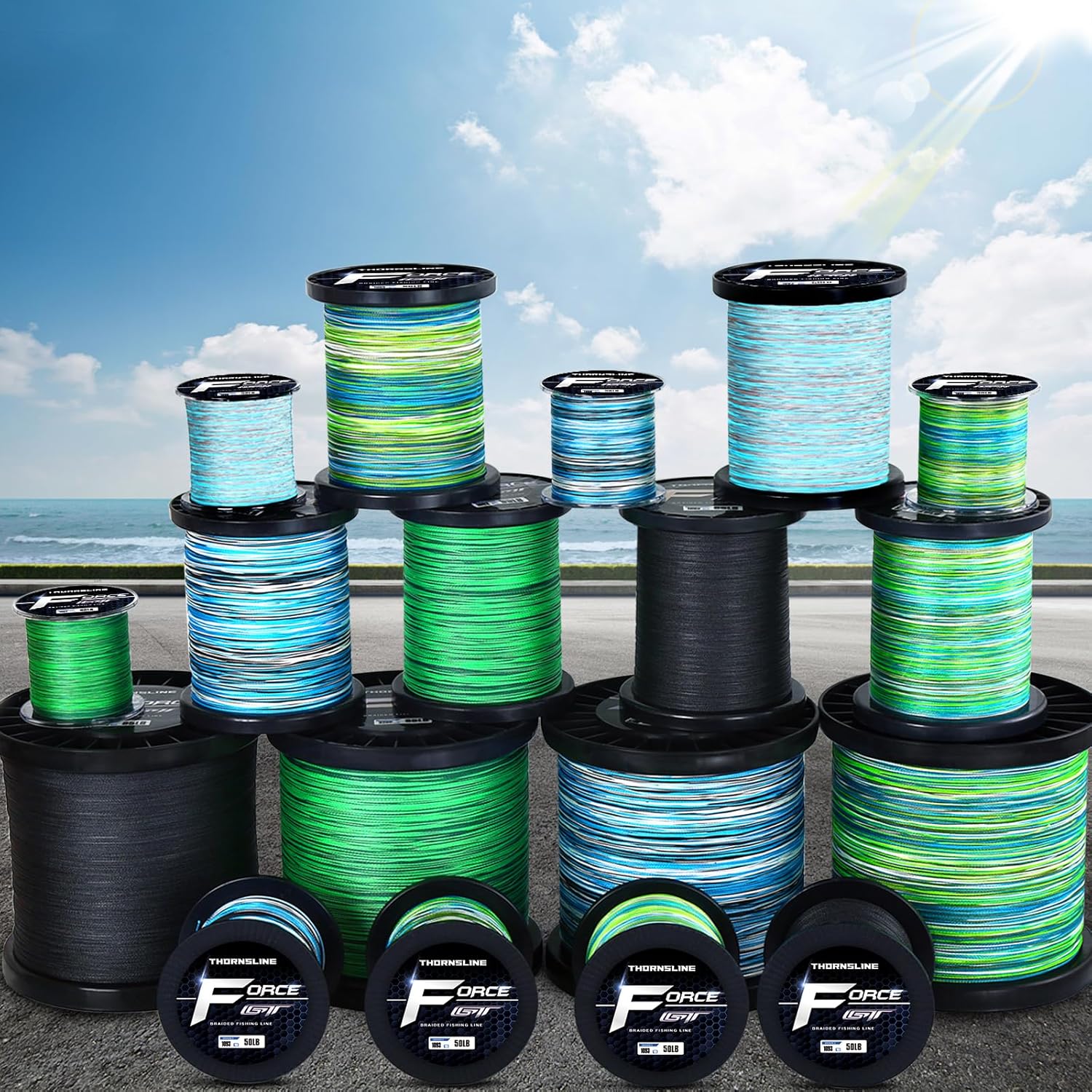 ThonrsLine Force Braided Fishing Line - Incredible Abrasion Resistant Braided Lines for Saltwater or Freshwater - Camo Design Braid for Extra Visibility