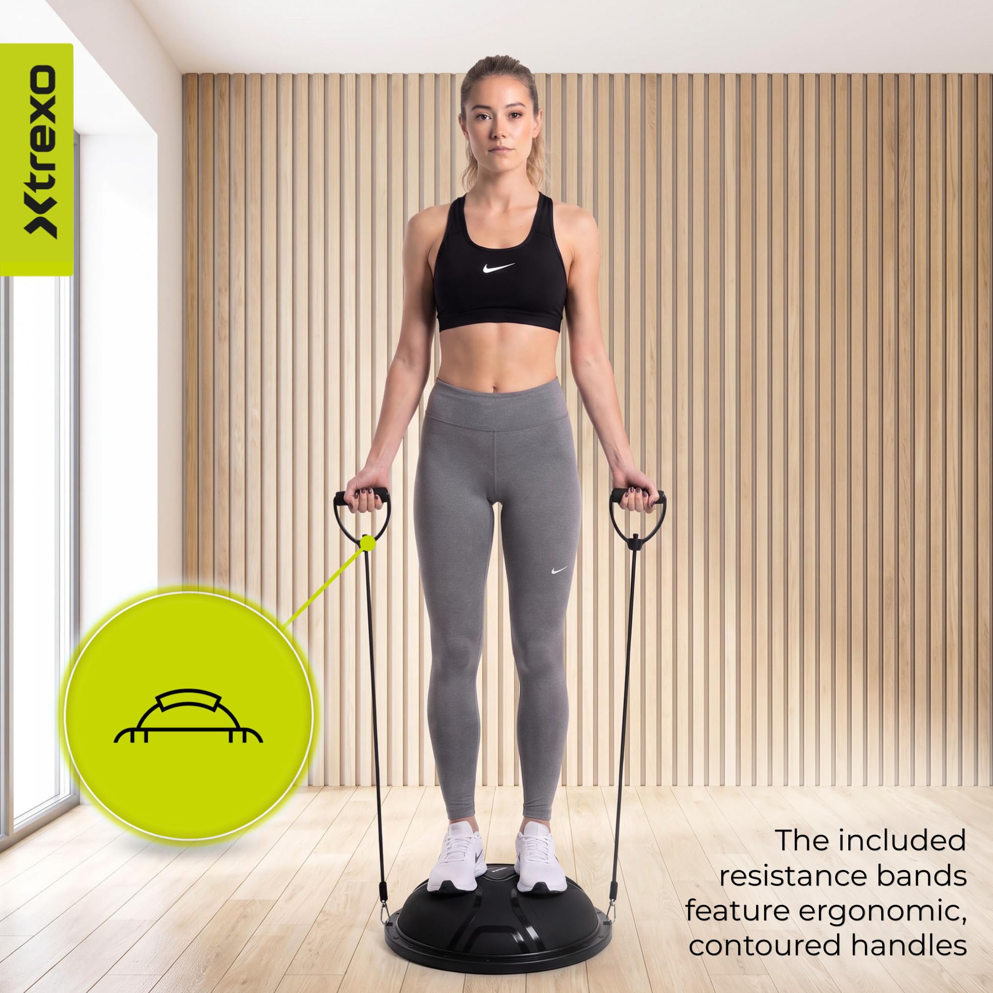 Piłka gimnastyczna 60 cm z taśmami fitness – trener równowagi dla Core, stabilności i treningu siłowego | czarna