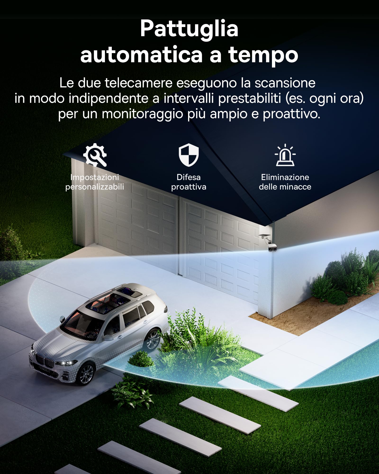 Baseus Security X1 Pro Telecamera di sorveglianza esterna – prima telecamera di monitoraggio intelligente, monitoraggio a 300°, visione notturna, batteria solare con rilevamento AI, pattuglia | Rilevamento AI, visione notturna, telecamera solare per auto