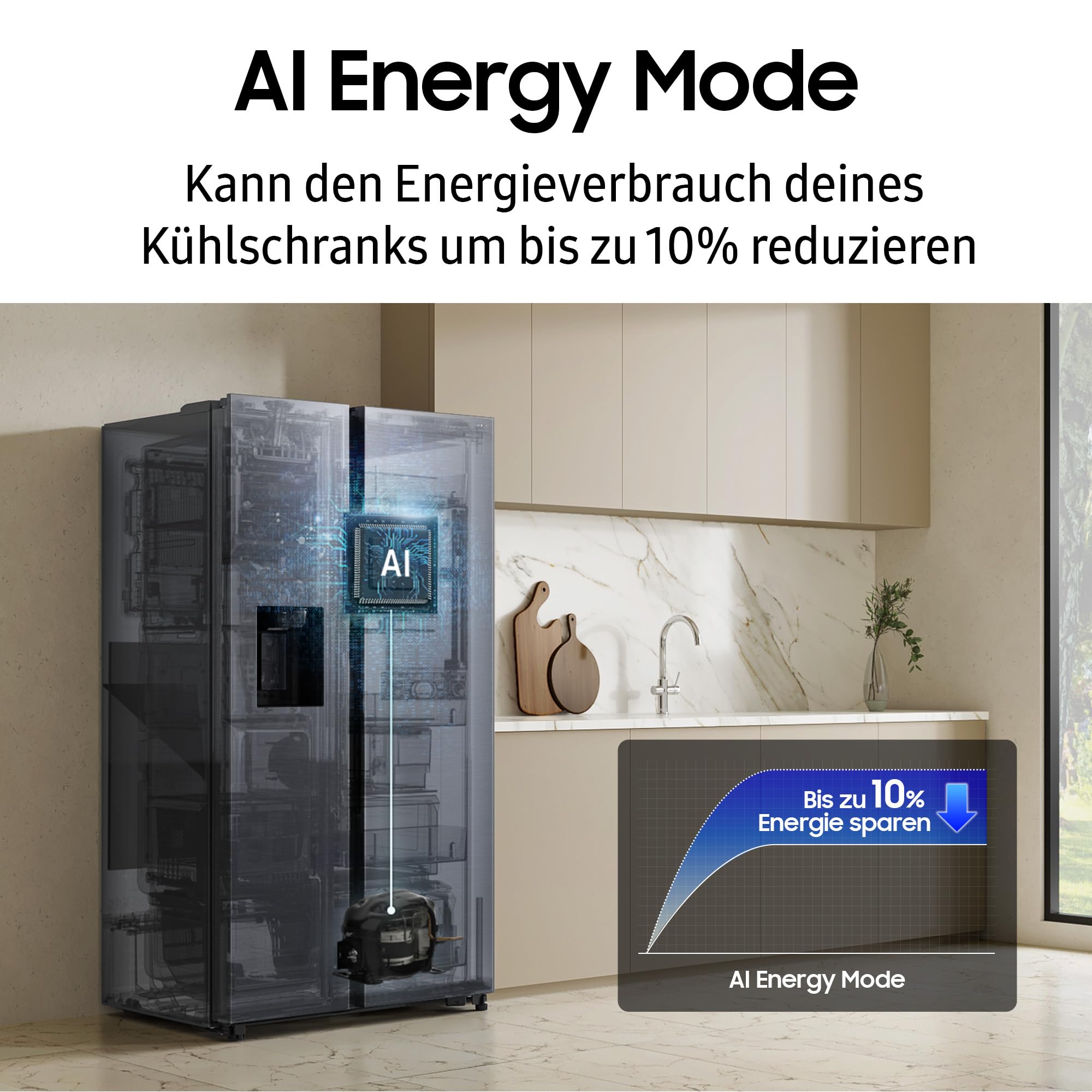 Samsung RS70F66KCTEF Side-by-Side Kühl-Gefrierkombination, AI Kühlschrank mit Gefrierfach, 178 cm, 634 l, Eis-/Wasserspender mit Festwasseranschluss, AI Energy Mode, Twin Cooling+, Edelstahl Look