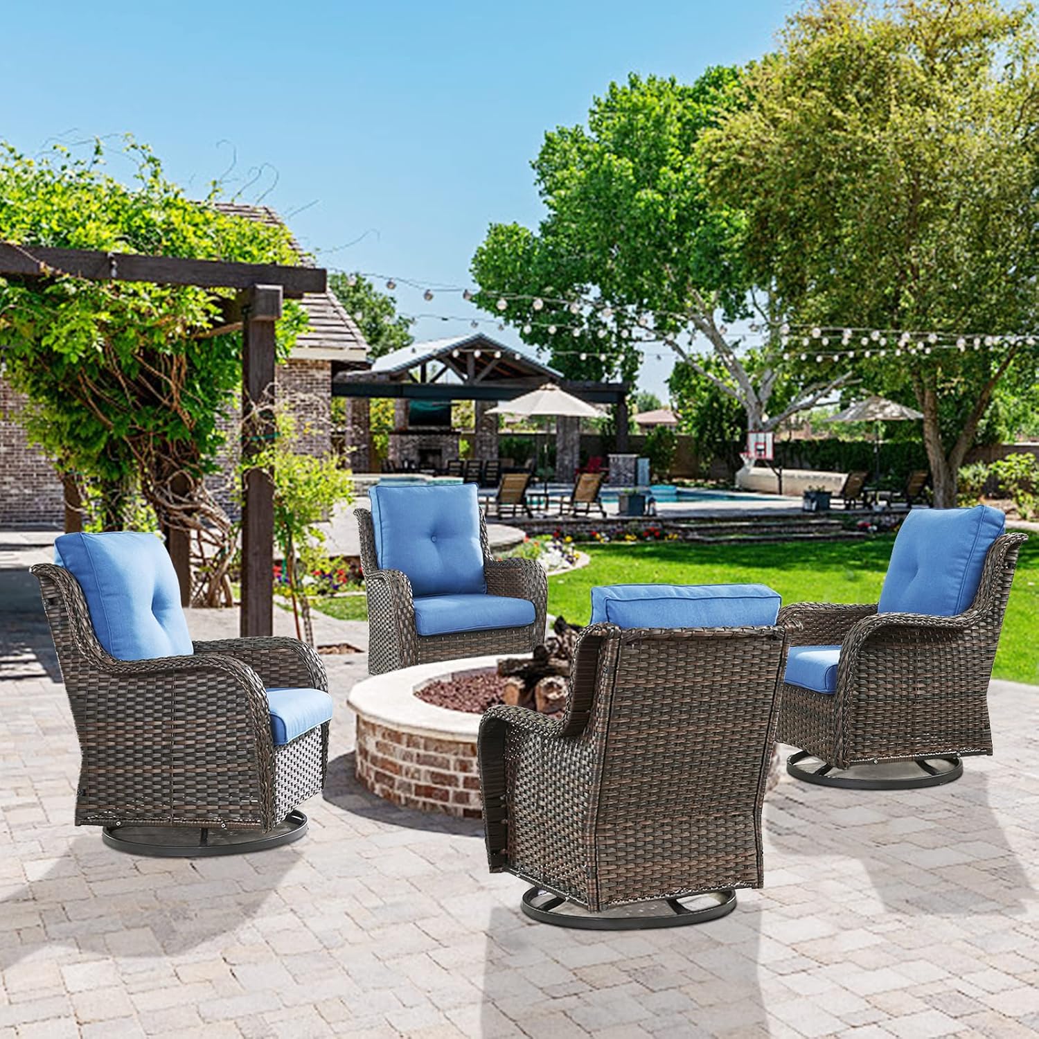 Belord Wicker Chairs 4 PC Outdoor Swivel Rocker Set, Patio