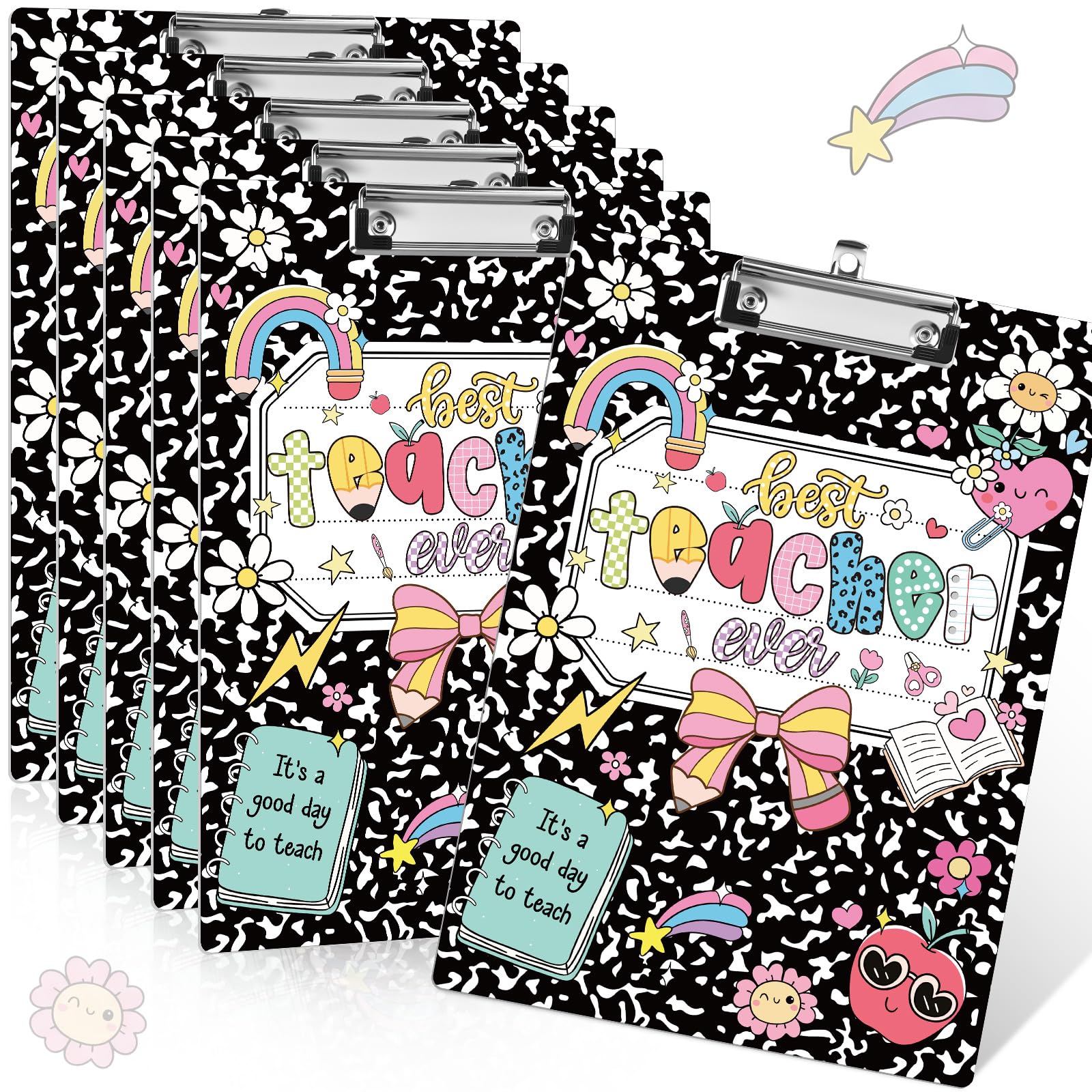 Pajean 6 portapapeles para profesores a granel de 12.6 x 8.7 pulgadas, cuaderno de composición inspiradora con clip de metal, tamaño A4, regalos de agradecimiento para el regreso a clases, suministros