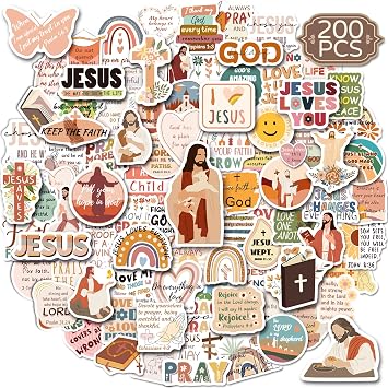 zheyistep 200PCS Jesus Christian Stickers, Inspirational Bible Verse Stickers for Water Bottles Boho Religious Faith Sticker for Journaling Scrapbook Laptop, Christian Gifts Bulk