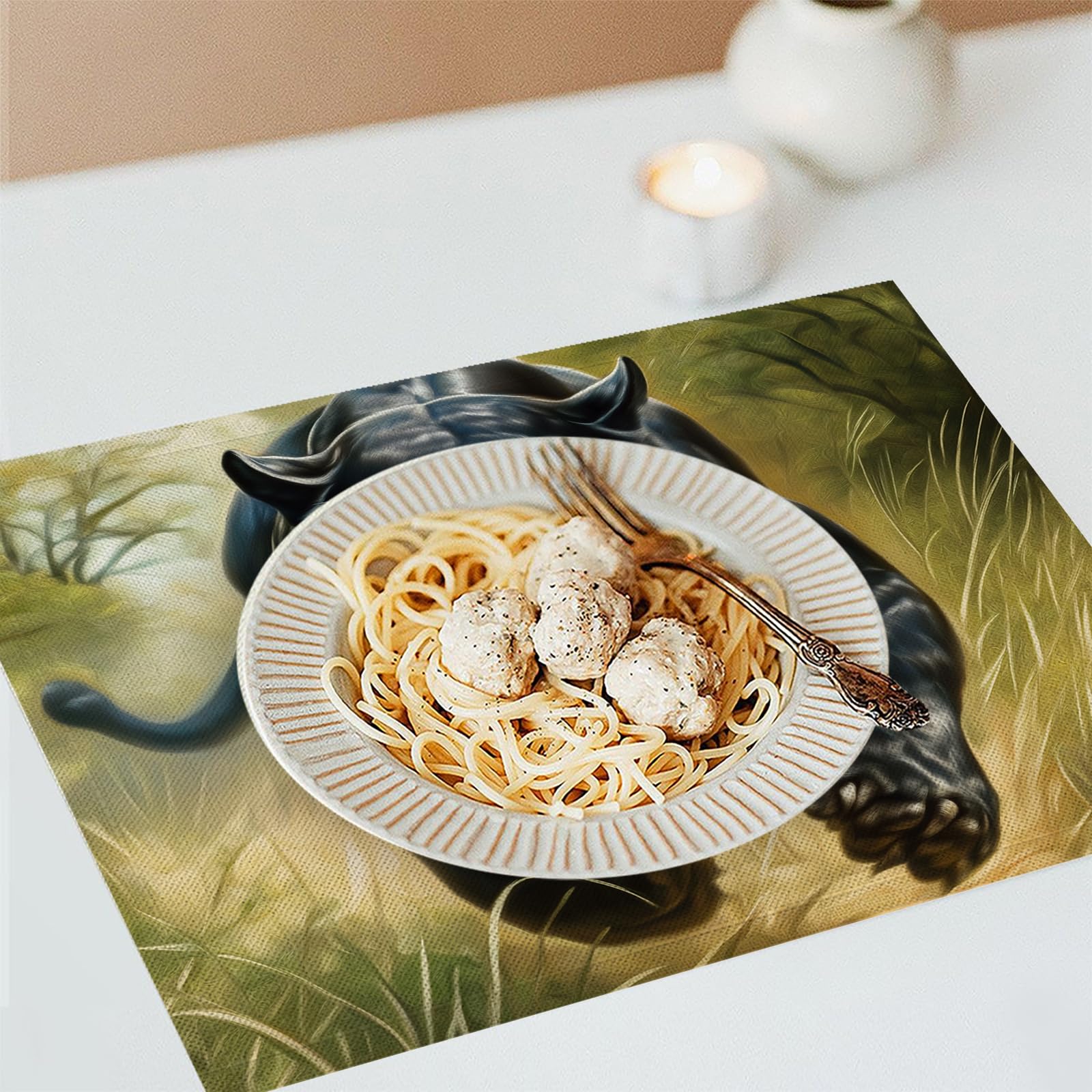 Tovaglietta Americana Animali retrò in Cotone Lino Rettangolare - Tovagliette Set di 8 Pantera nera nell'erba Resistente al Calore per La Cucina, Il L'Ufficio, 30 x 45cm