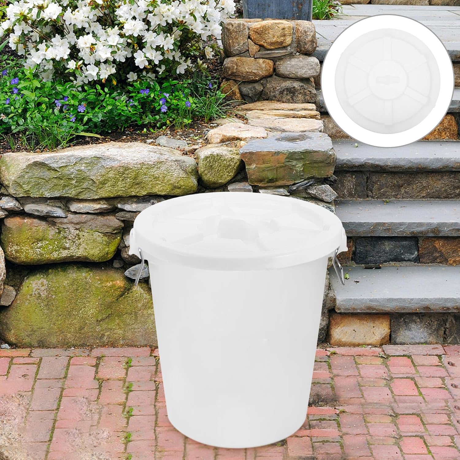 Thickened 45l Trash Can Lid Replacement, Outdoor Garbage Bin Cover, White Rounded Trash Can Part, Sanitation Bucket Lid for Garden and Waste Bins