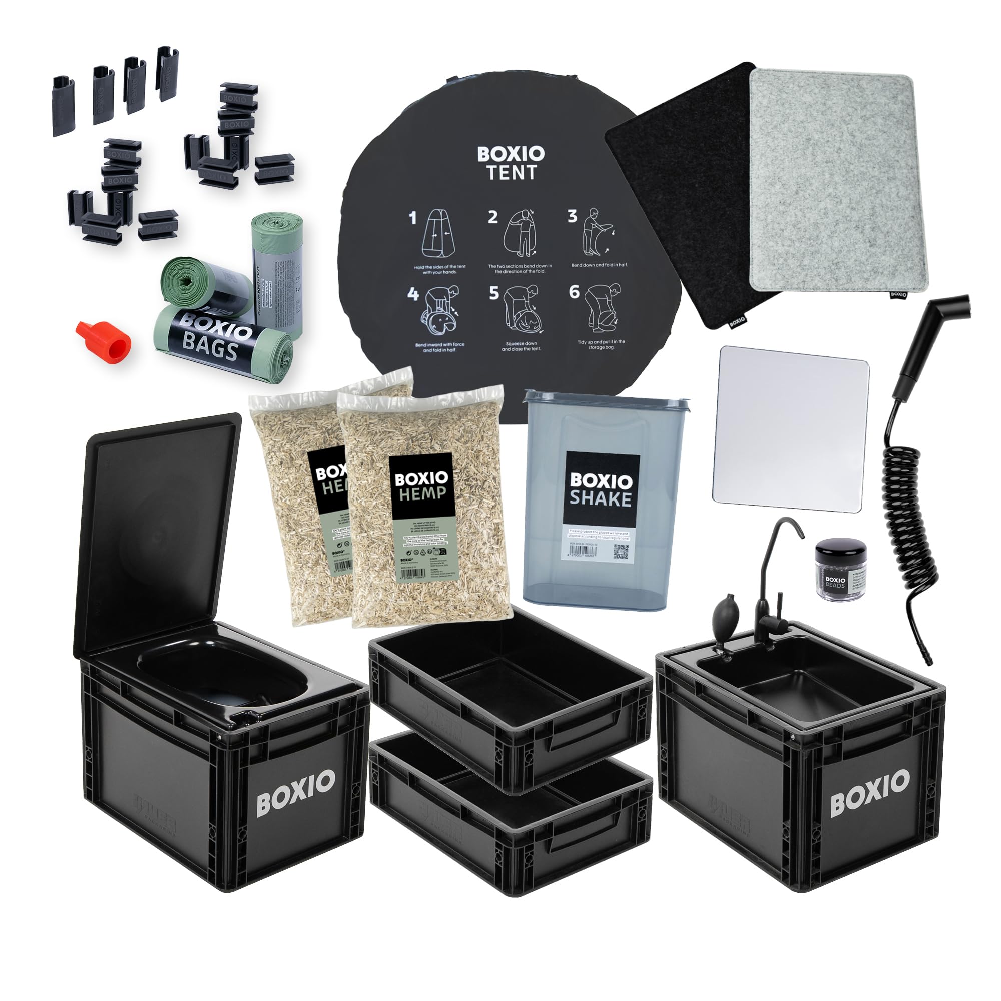 BOXIO - Sanitary Edition: Mobiles Camping Badezimmer All-in-one Lösung Sanitary Plus