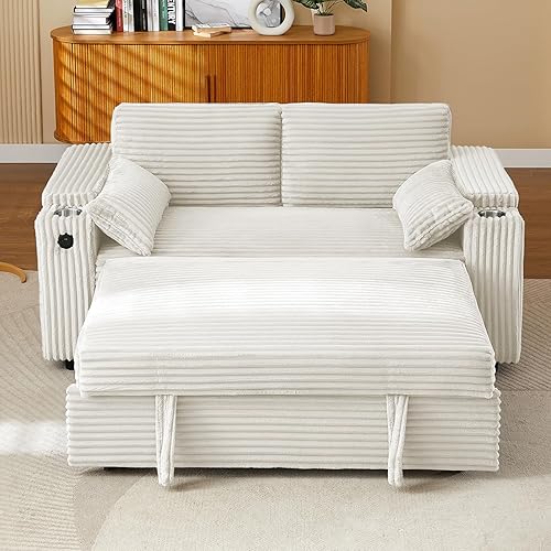 Miniatura 135 de sofá cama de terciopelo de 58 pulgadas, convertible 3 en 1 con bolsa de almacenamiento y respaldo ajustable, perfecto para espacios pequeños, sala 7