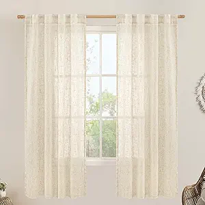 LAMIT Semi Sheer Beige Linen Curtains 72 inch Length, Light Filtering Panels Back Tab and Rod Pocket Neutral Drapes for Bedroom/Living Room, Beige, 2 Panels, 34 x 72 Inch