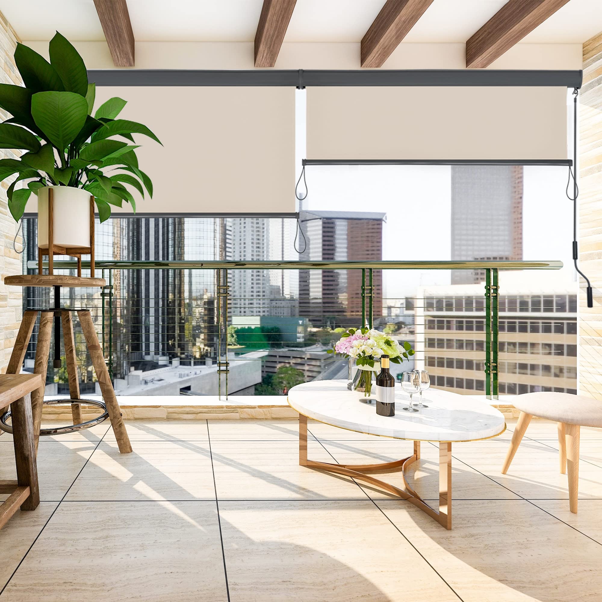 paramondo Tenda da Sole Verticale a Rullo per Esterno 2000 Protezione Solare per Balcone con Cassonetto e Manovella, 120 x 250 cm, Beige, Struttura Antracite