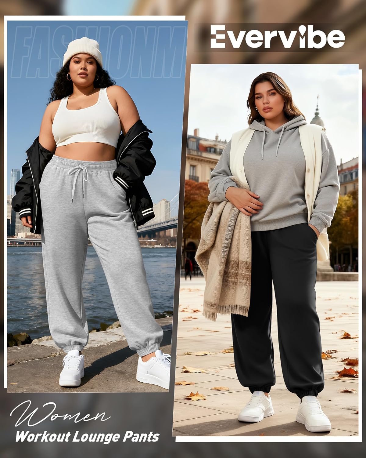 3 Pack Women's Plus Size Joggers, Drawstring Loose Fit Sweatpants Comfy Casual Lounge Pants with Pockets - Image 5