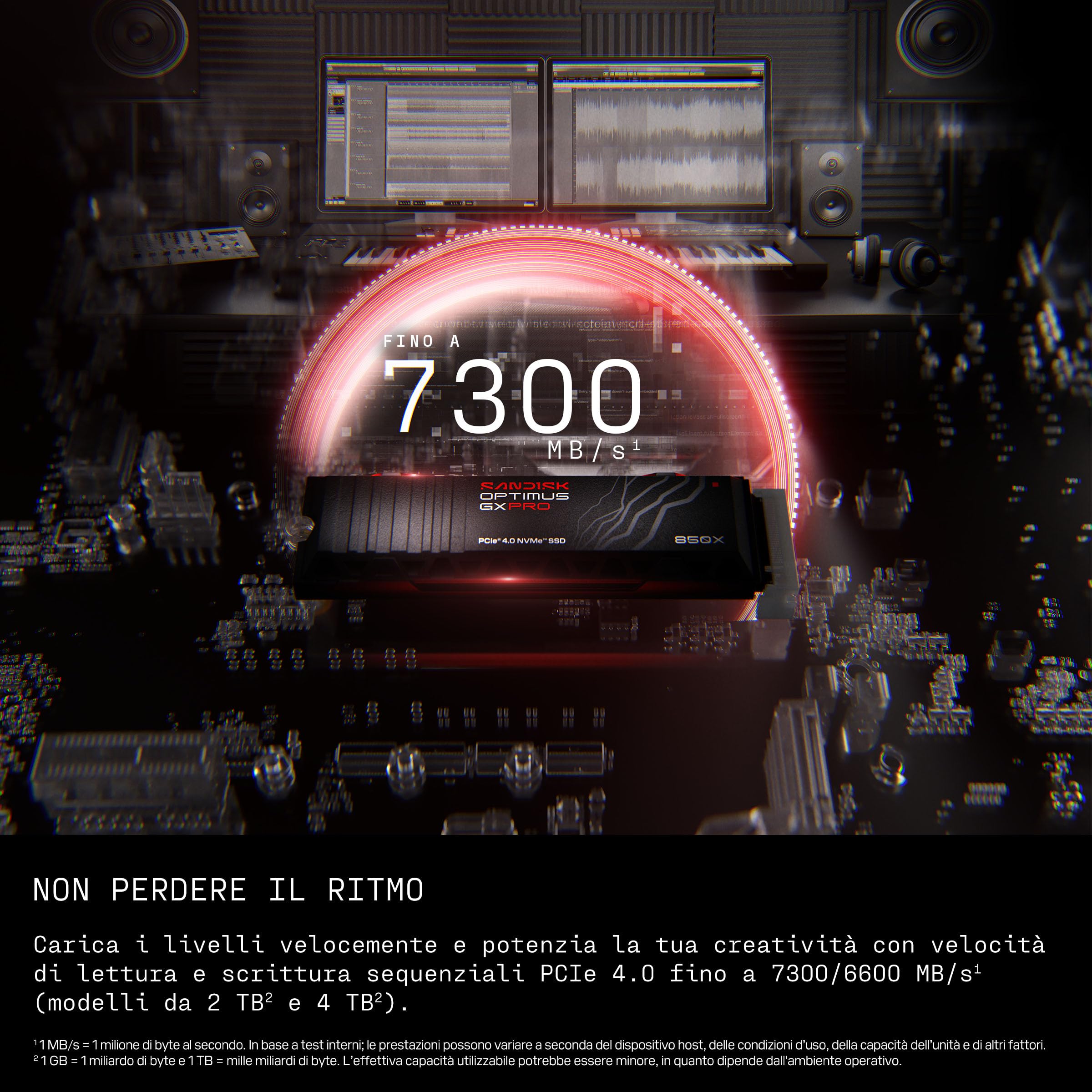 SANDISK Optimus GX PRO 850X NVMe SSD con dissipatore di calore 4 TB (fino a 7.300/6.600 MB/s velocità di lettura e scrittura sequenziali, M.2 2280, PCIe Gen 4.0, fino a 2.400 TBW)