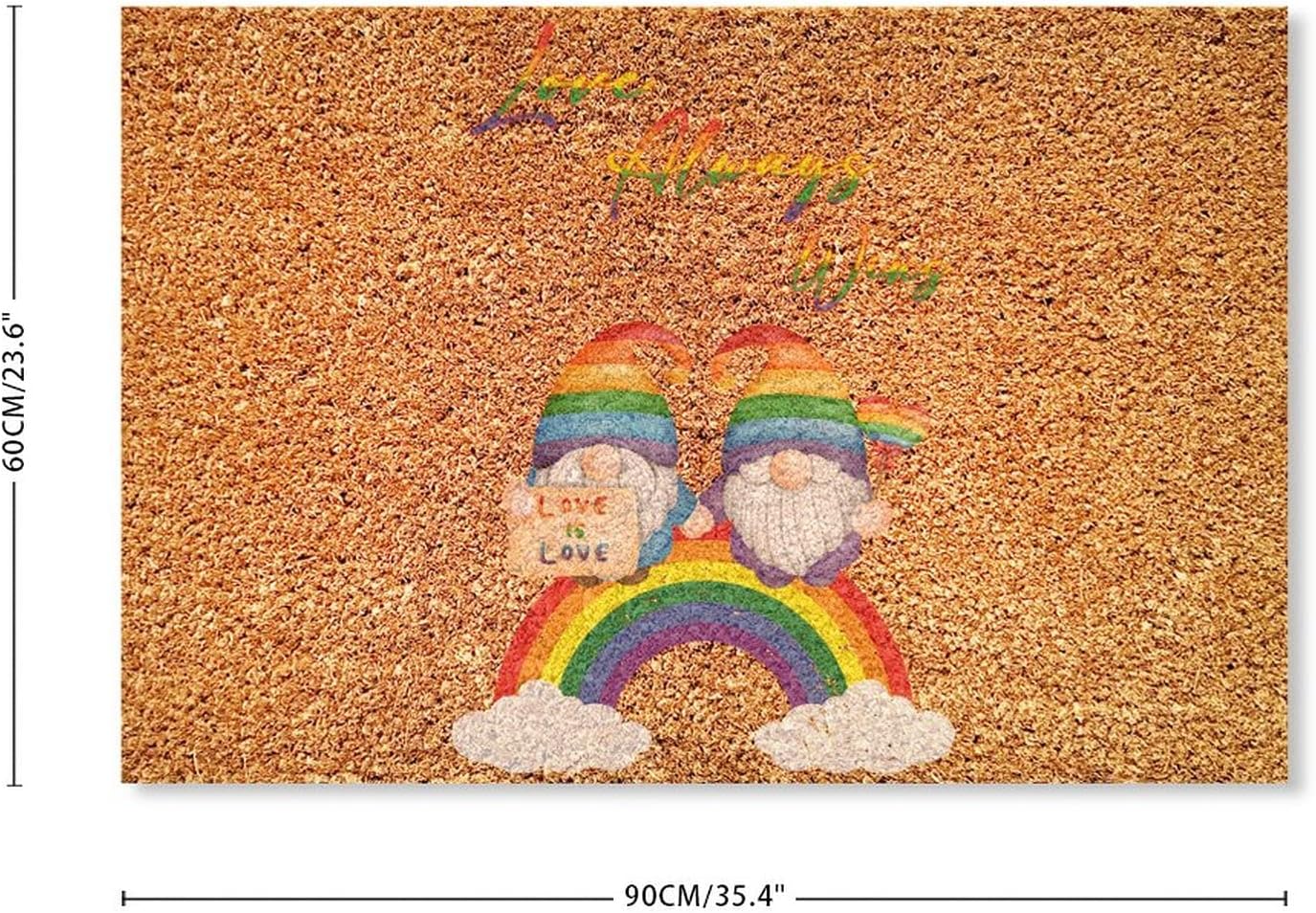 Love Wins Rainbow Gnomes Welcome Coir Doormat Pride Lesbian Gay LGBTQ Indoor/Outdoor Decorative Doormats Rainbow Farmhouse Entrance Rug Mats for Home Office Patio 24x36 inch