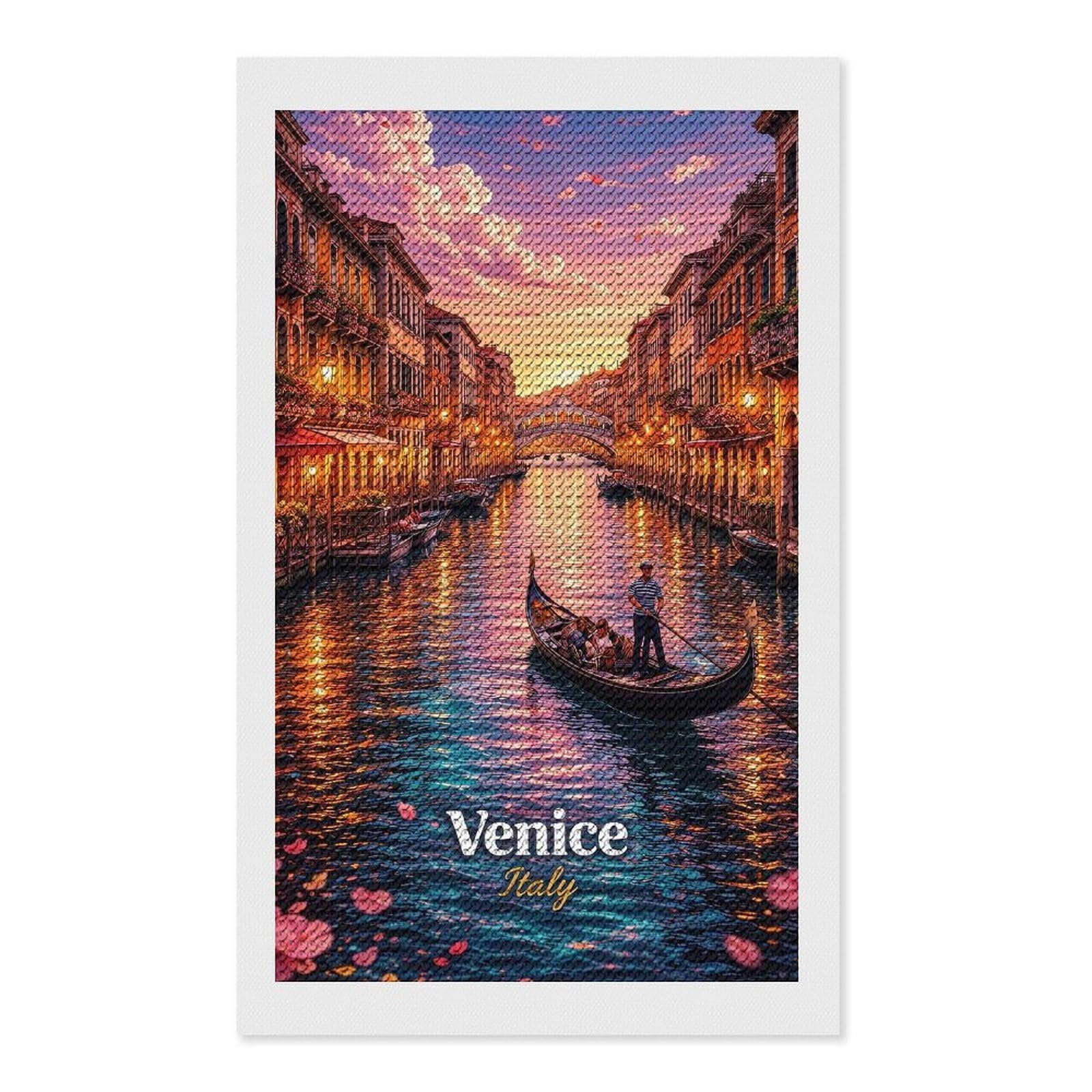 Junmoney Venice Canal at Sunset Diamond Painting Canvas Set 12"x20", with Tool Kit, Easy to Enjoy, Home Wall Decor, Thoughtful Handmade Gift