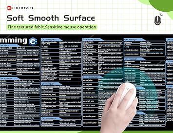excovip Mouse Pad for C++ 31.4x11.7x0.07 inch Extended Large Cheat Sheet Mousepad PC Office Spreadsheet Keyboard Shortcut Mouse Mat with Non-Slip Stitched Edge 0324