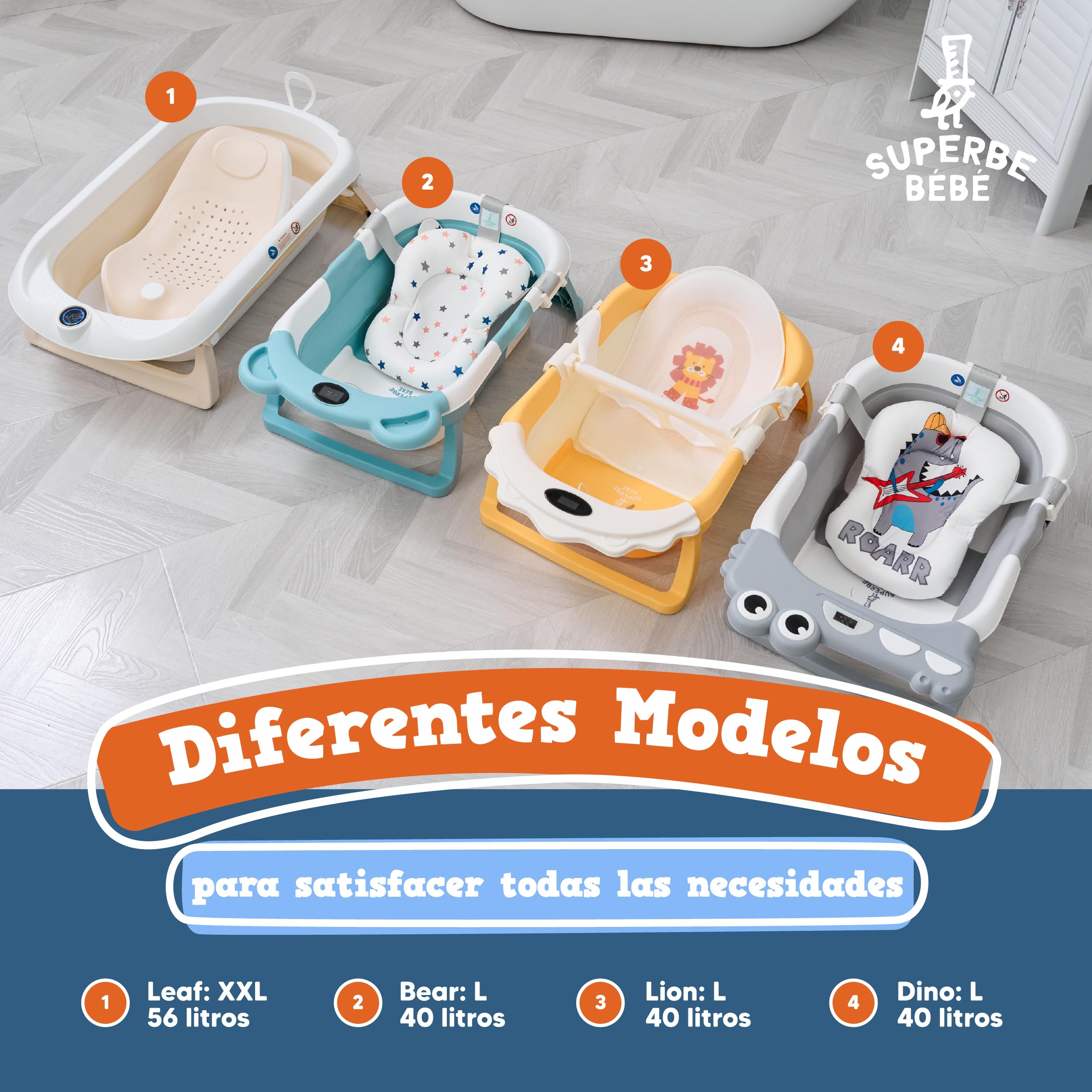 Bañera Plegable Bebé Con Cojín De Baño Antideslizante - Bañera Bebe Plegable Con Termómetro - Asiento bañera Bebe - Desde El Nacimiento Hasta Los 3 Años - Regalos De Nacimiento (GRIS, DINO) — view 6