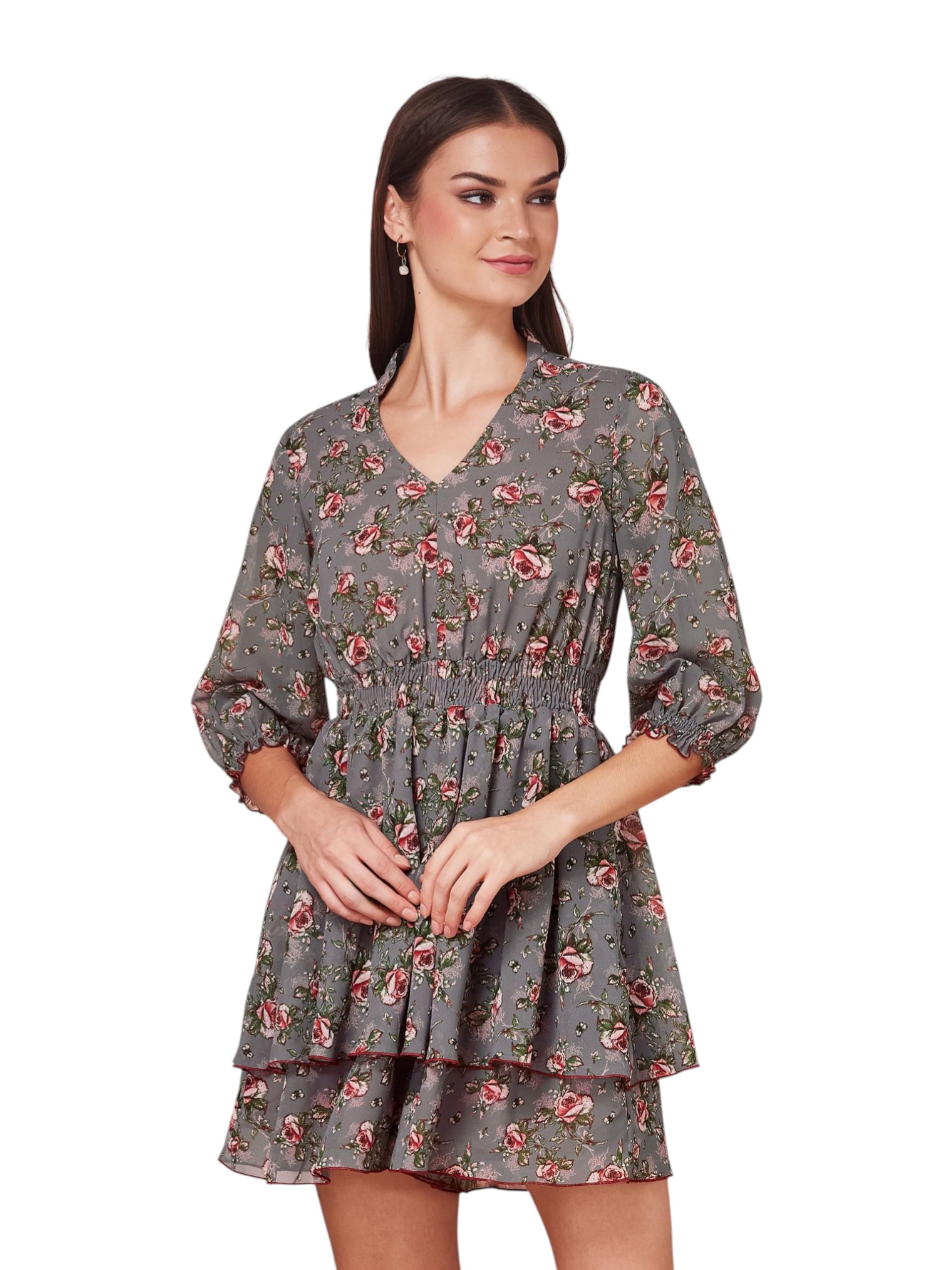 miss chase Women’s Mandarin Collar Full Sleeve Floral LayeKnee-Long Georgette Playsuit-picture-34
