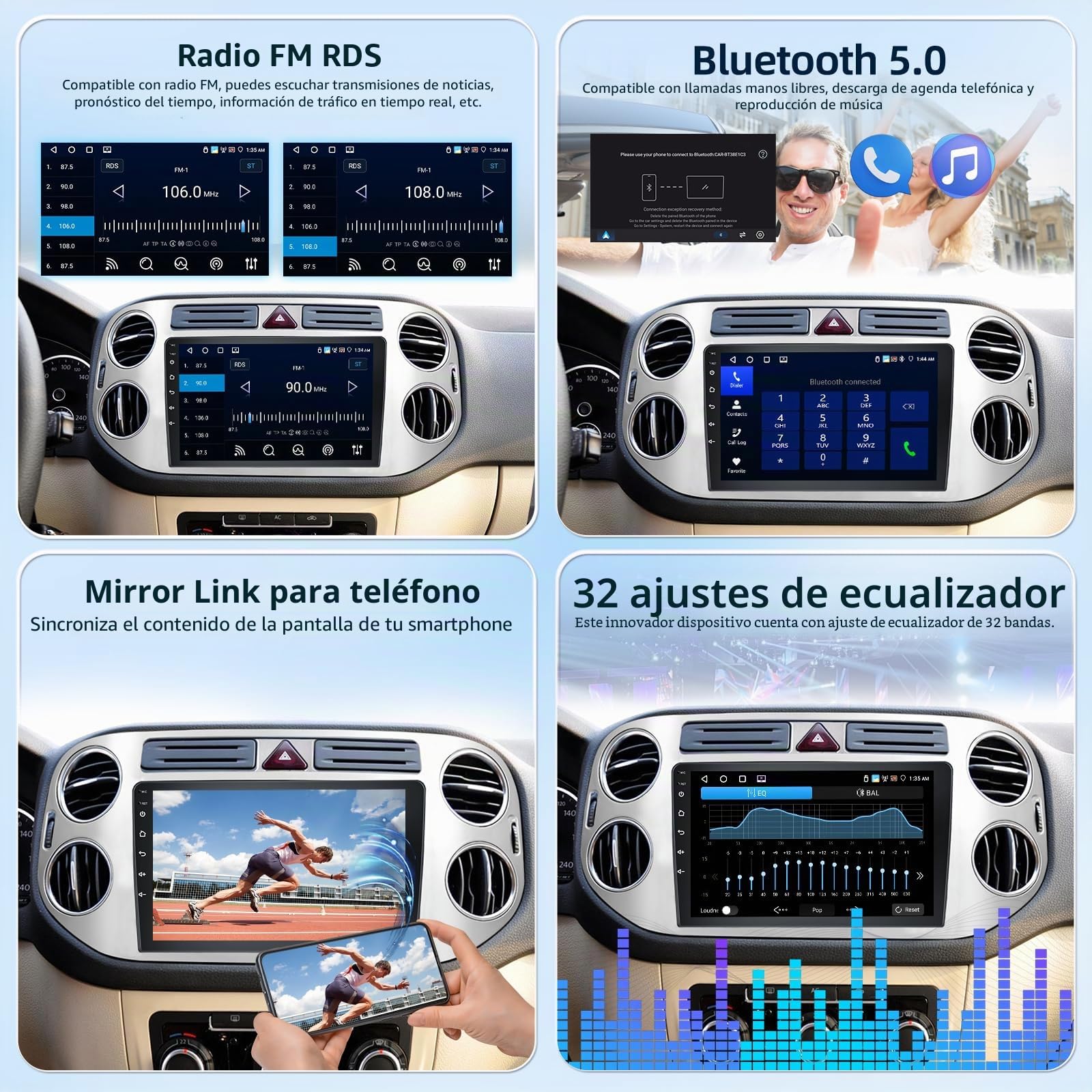 4G+64G Android Radio de Coche para Volkswagen VW Tiguan 2006-2016 con Wireless Carplay & Android Auto, Pantalla Táctil IPS de 9 Pulgadas con GPS, WiFi, 32EQ, Bluetooth 5.0, Radio FM/RDS