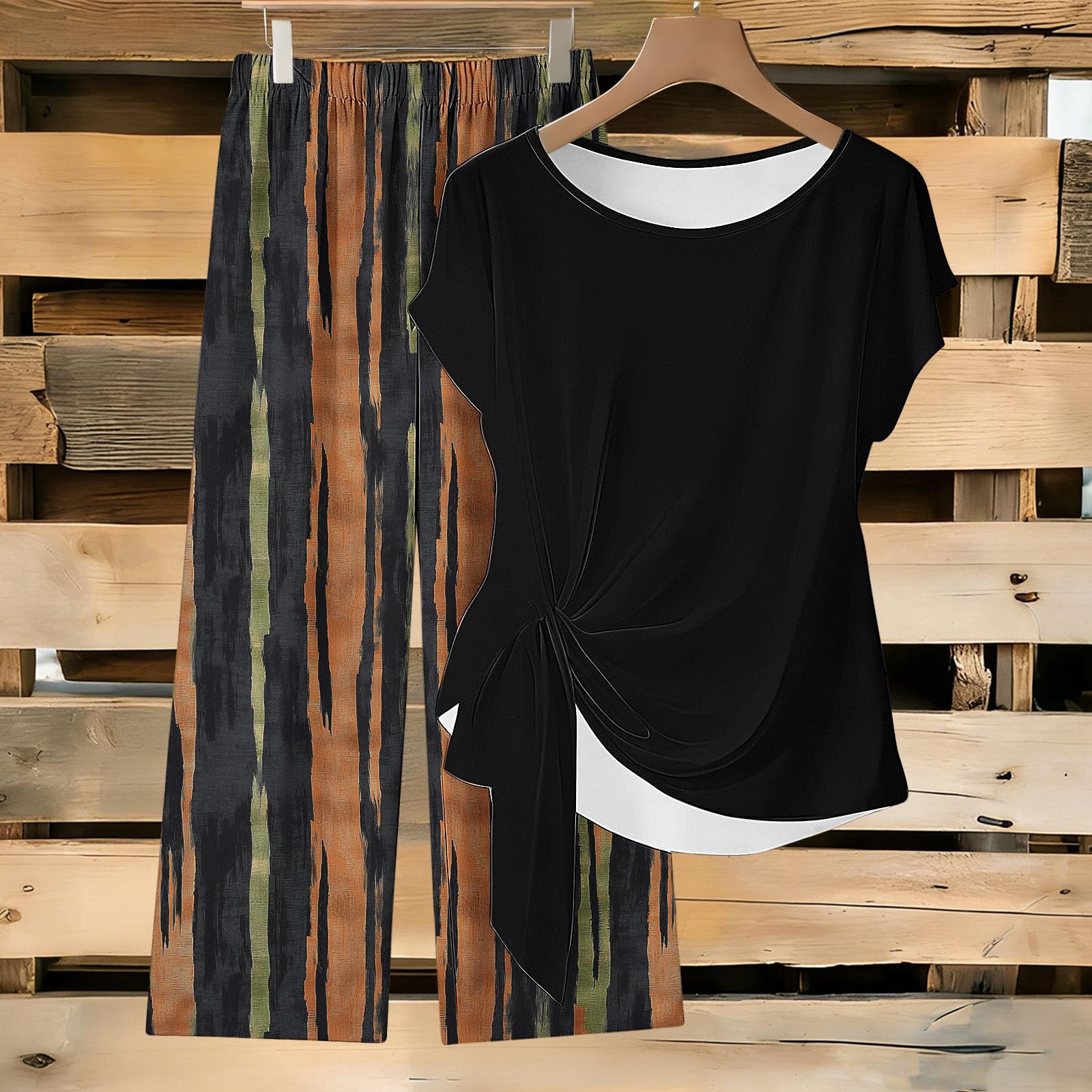 Conjunto Mujer Vestir Dos Piezas,Conjuntos Verano Dos Piezas Elegante Trajes de Blusa Manga Corta y Pantalón Piernas Anchas Casual Suelta Ropa Chándal Cómodo Loungewear Trabajo Diarios