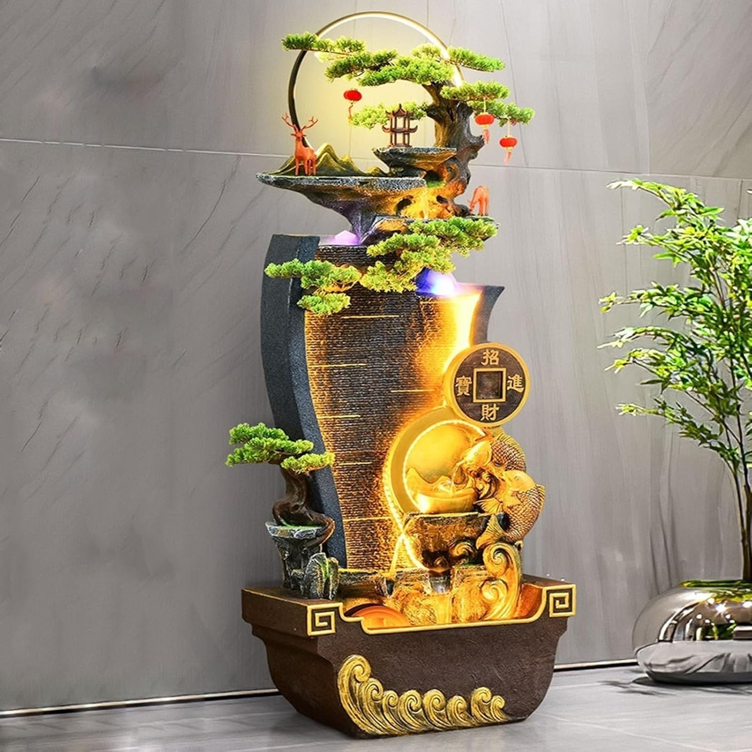 Outdoor Fountain Flowing Water Wealth Ornament - A Circulating Water Fountain for Feng Shui Wheel, Standing Floor Fountain for Living Room, A Gift for Company Grand Opening Ceremonies Backyard Decorat