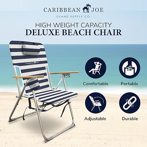 Miniatura 3 de Caribbean Joe Silla de playa plegable, mochila portátil de 4 posiciones, silla de camping plegable con reposacabezas, portavasos y reposabrazos de