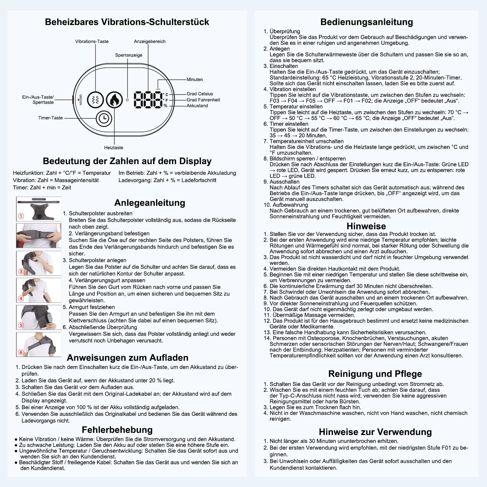 Schulter-Massagegerät mit Wärme Vibration, 5000mAh Kabellose Beheizte Schultermassagegerät mit 5 Vibrations, 5 Heizstufen, 3-Gang-Timer, für Zuhause, Büro, Damen, Herren zur Entspannung