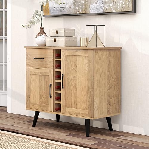 Miniatura 4 de IFANNY Buffet Cabinet with Storage, Liquor Cabinet with 6-Bottle Wine Rack, 1 Drawer and 2 Doors, Wood Buffets &amp; Sideboards, Farmhouse Coffee Bar