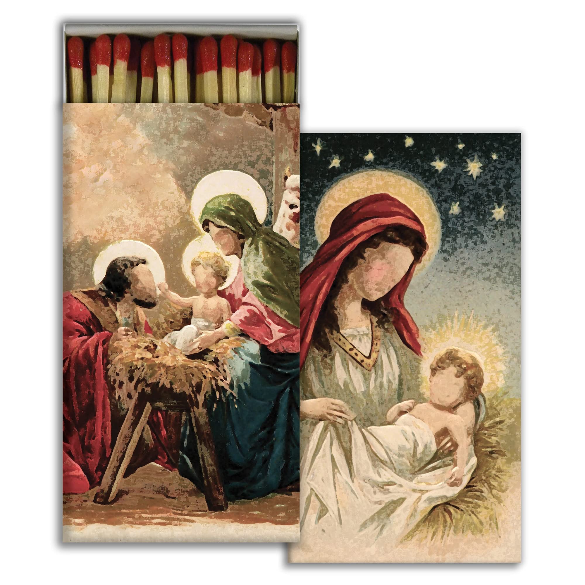 Nativity Match Box with Long Wooden Matches | Great for Lighting Candles, Fireplaces, Grills | One Box
