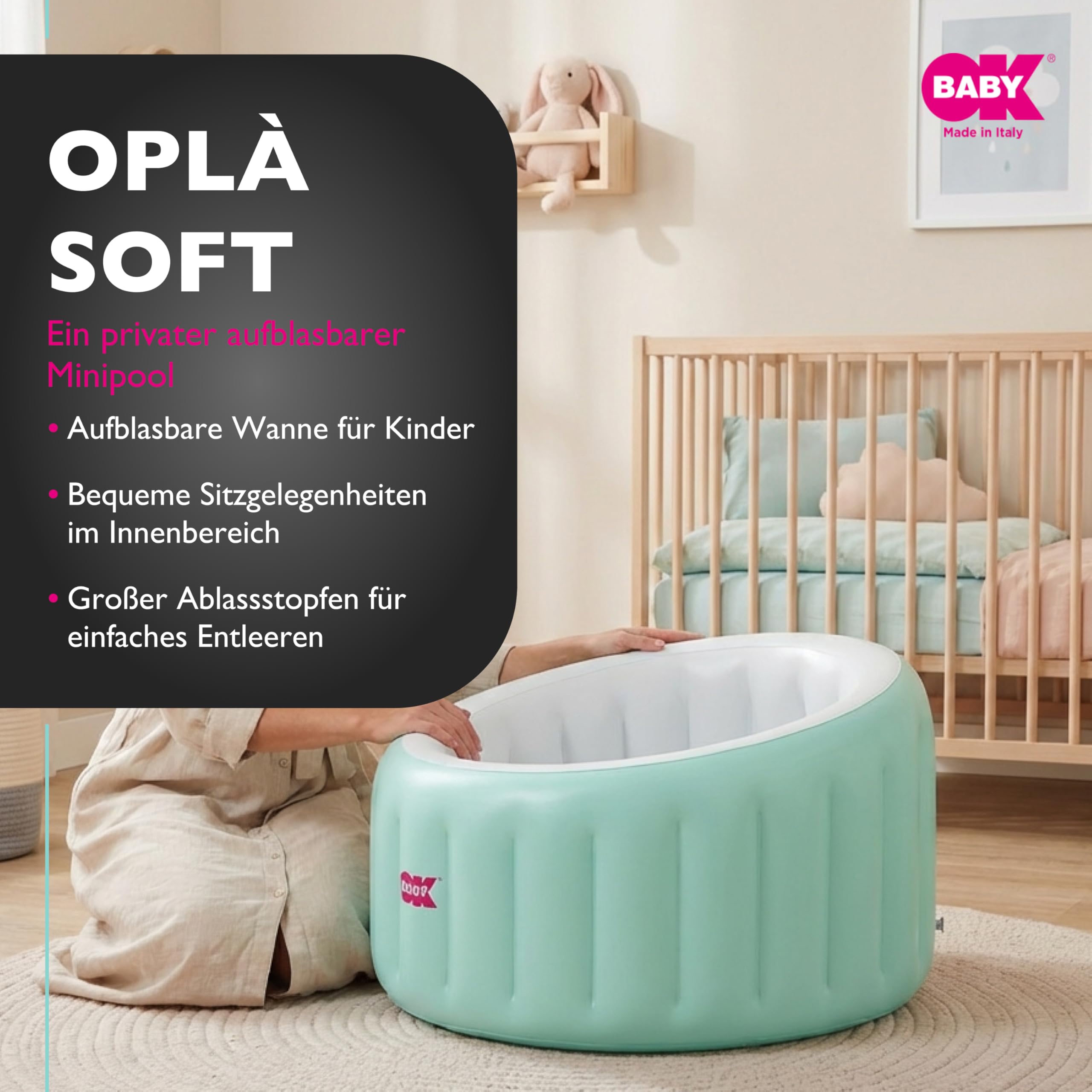 OKBABY Oplà Soft aufblasbare Babybadewanne – 8 bis 36 Monate – Blau