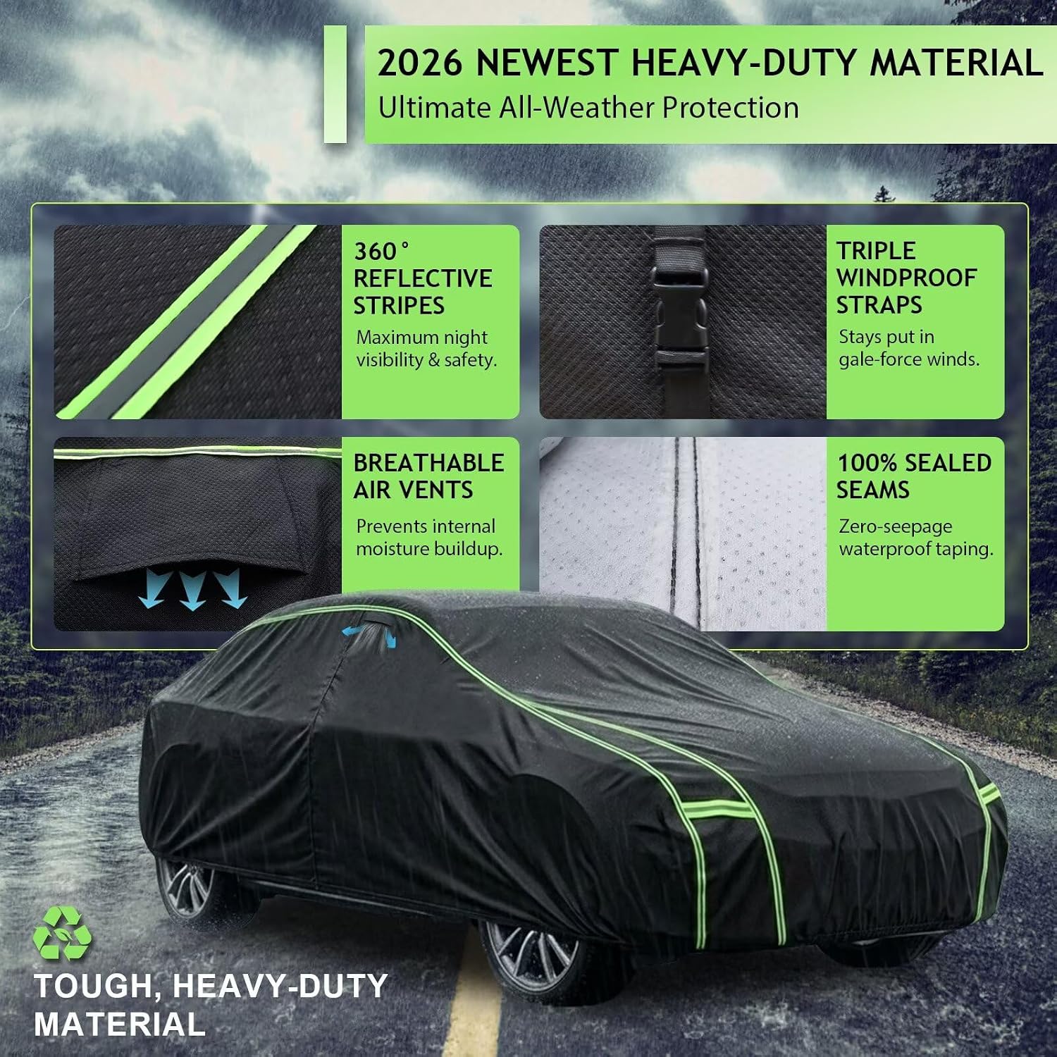 Heavy Duty Waterproof Car Cover Fit for Pontiac Firebird/Trans Am 1967-2002, Outdoor Full Vehicle Cover, Breathable Air Vents, Driver Zipper Door, Cotton Lined – Bonus Windshield Sunshade
