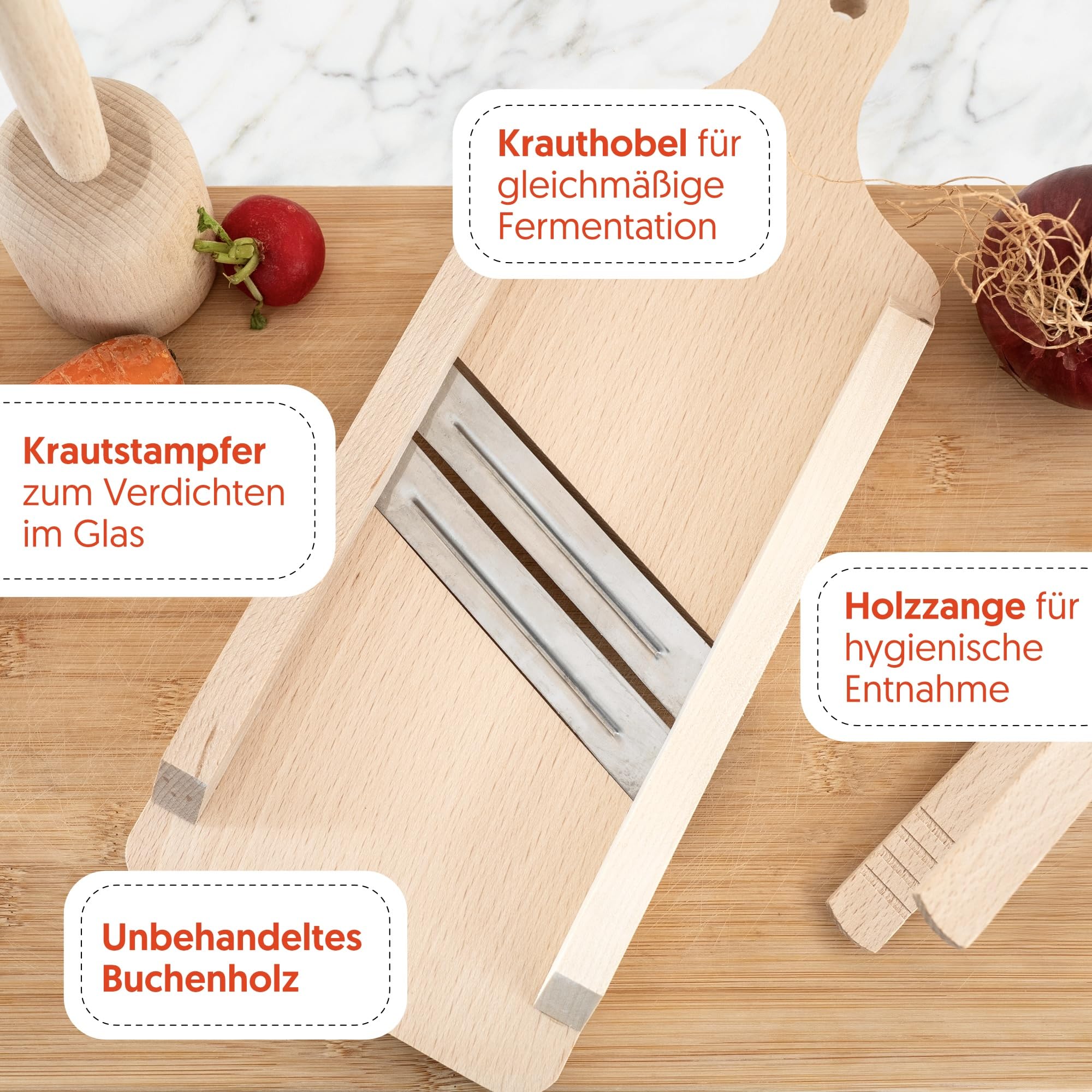 Starterkit Fermentation – großes Fermentierset für Gemüse wie Kimchi, Sauerkraut - 1 L Fermentierglas, Fermentiergewicht, Krauthobel & Zubehör – Fermentieren leicht gemacht.