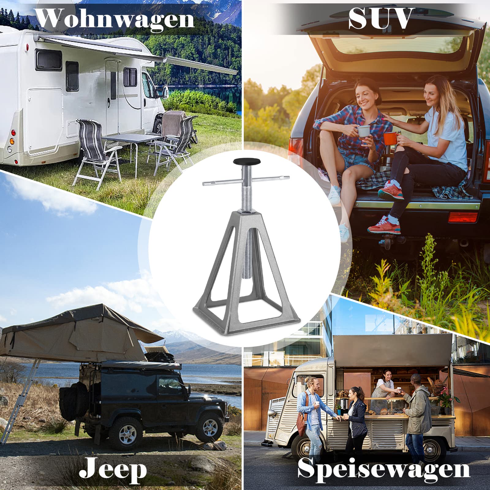 Cavalletto Di Supporto Per Camper E Roulette - 4 Pezzi In Alluminio, Regolabile, Portata 1000 Kg Per Pezzo - Foto 10