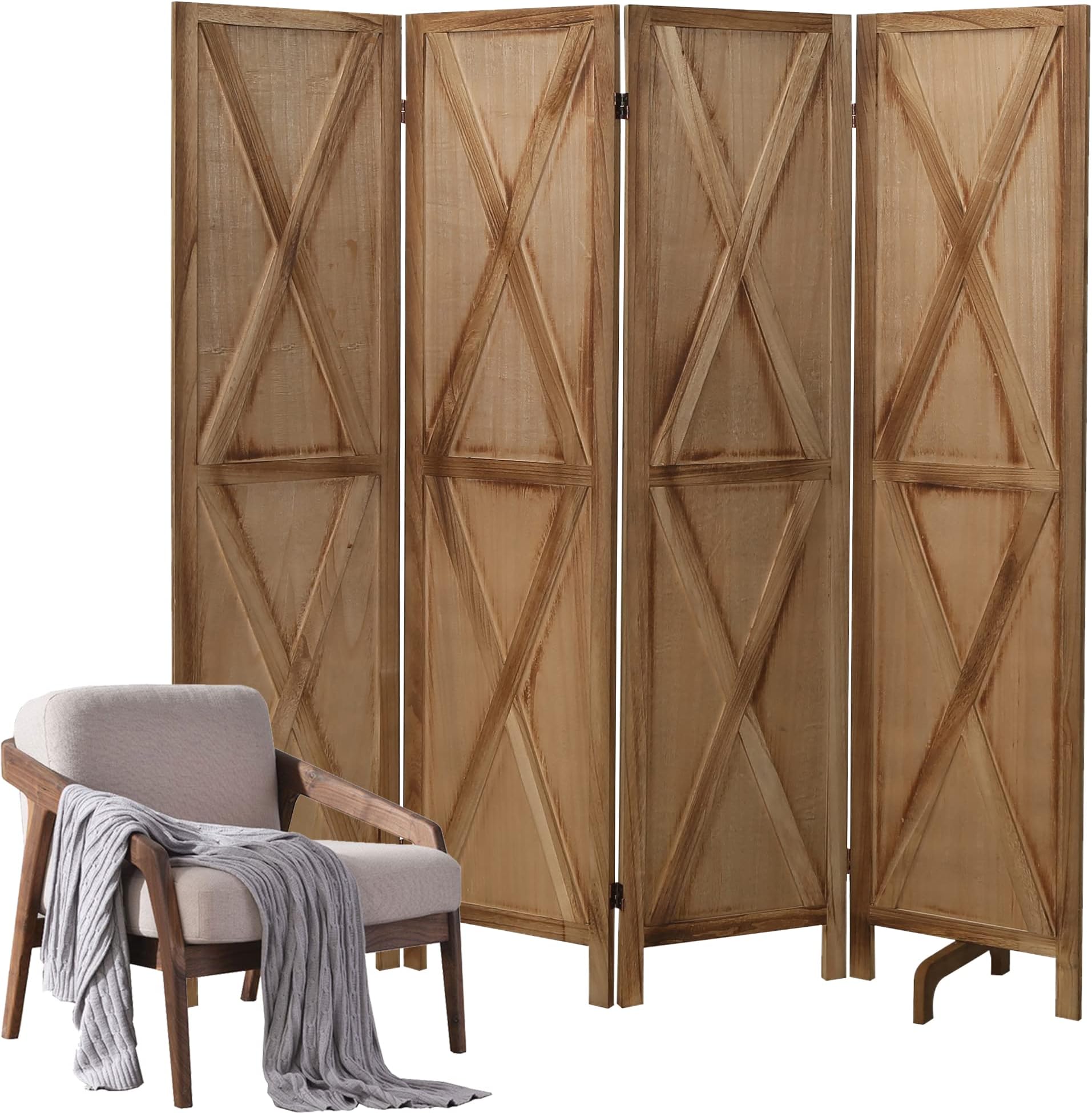 Room Divider 5.3 Ft Width Wood Room Divider 4 Panel Room Divder Folding Wooden Divider Room Dividers and Folding Privacy Screens Partition Wall Dividers for Rooms Home Bedroom Office, Brown